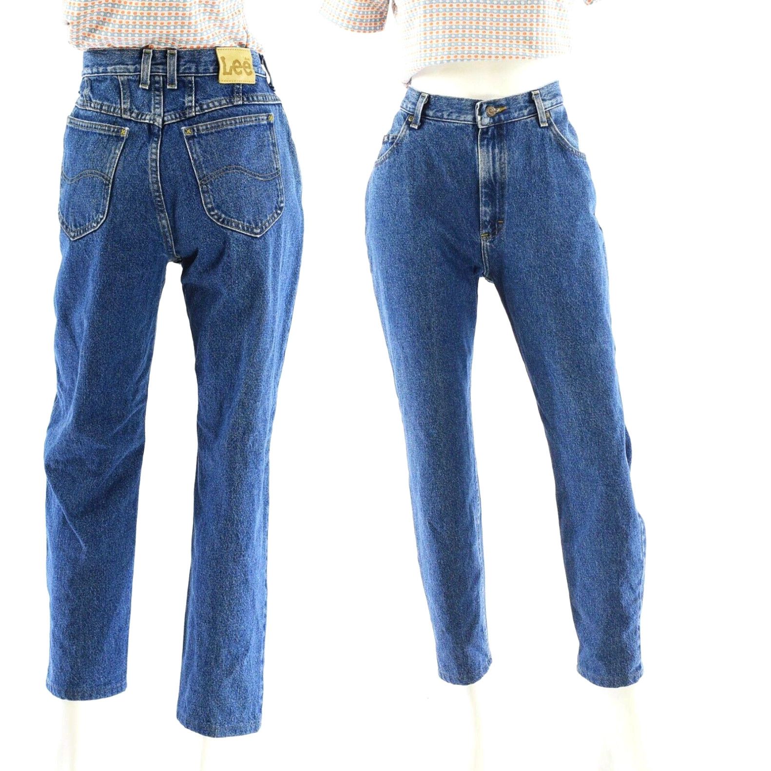 image of 80's Vintage Lee Acid Wash High Waist Yoked Tapered Leg Jeans Womens 14 Mom Jeans in White