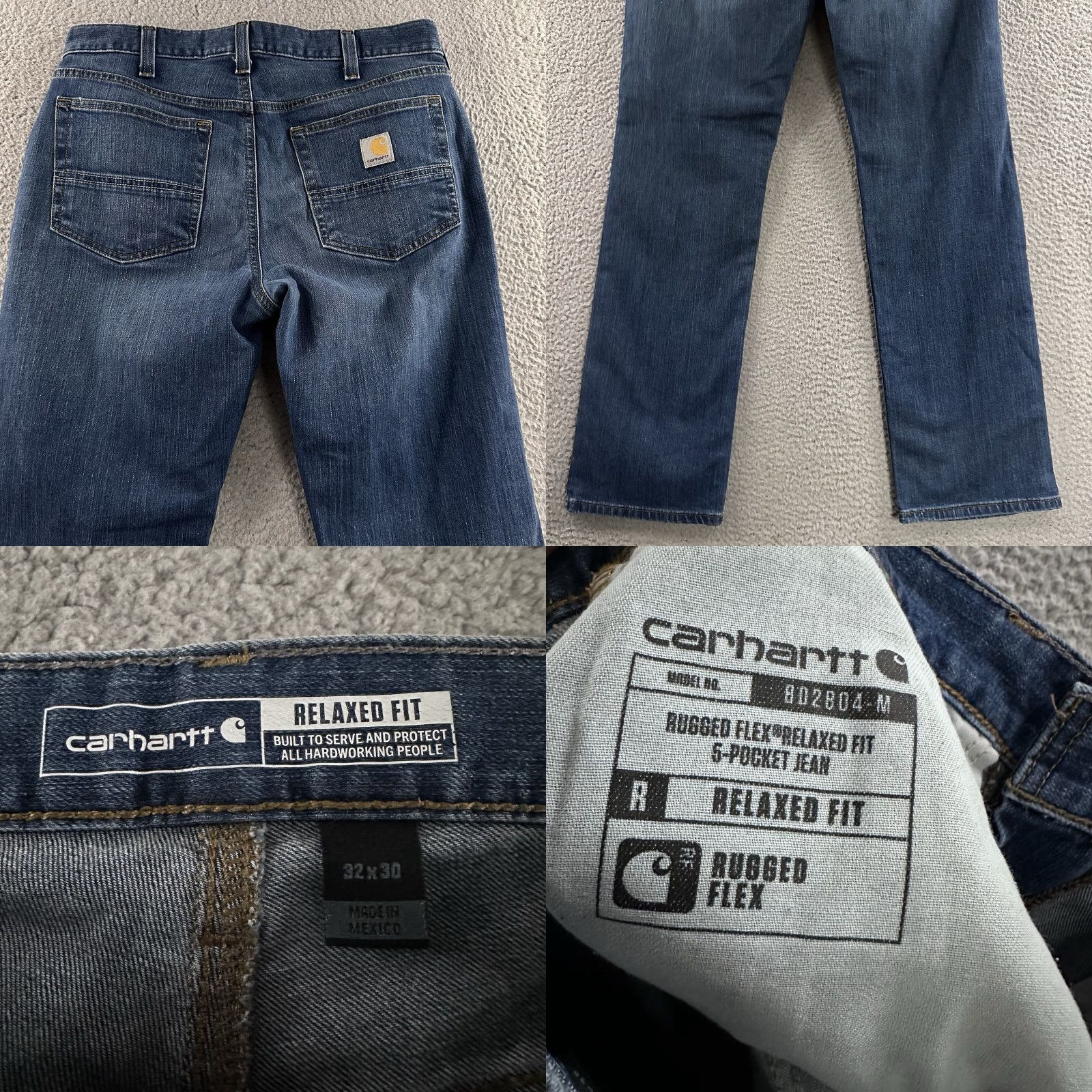 Carhartt Carhartt Jeans Blue 32x30 Relaxed Fit Rugged Flex 5 Pocket Cotton Blend Mens Denim Straight Pocket Quality Inseam 29" Regular, 32x30, Blue, Men Size US 32 / EU 48 - 9 Thumbnail