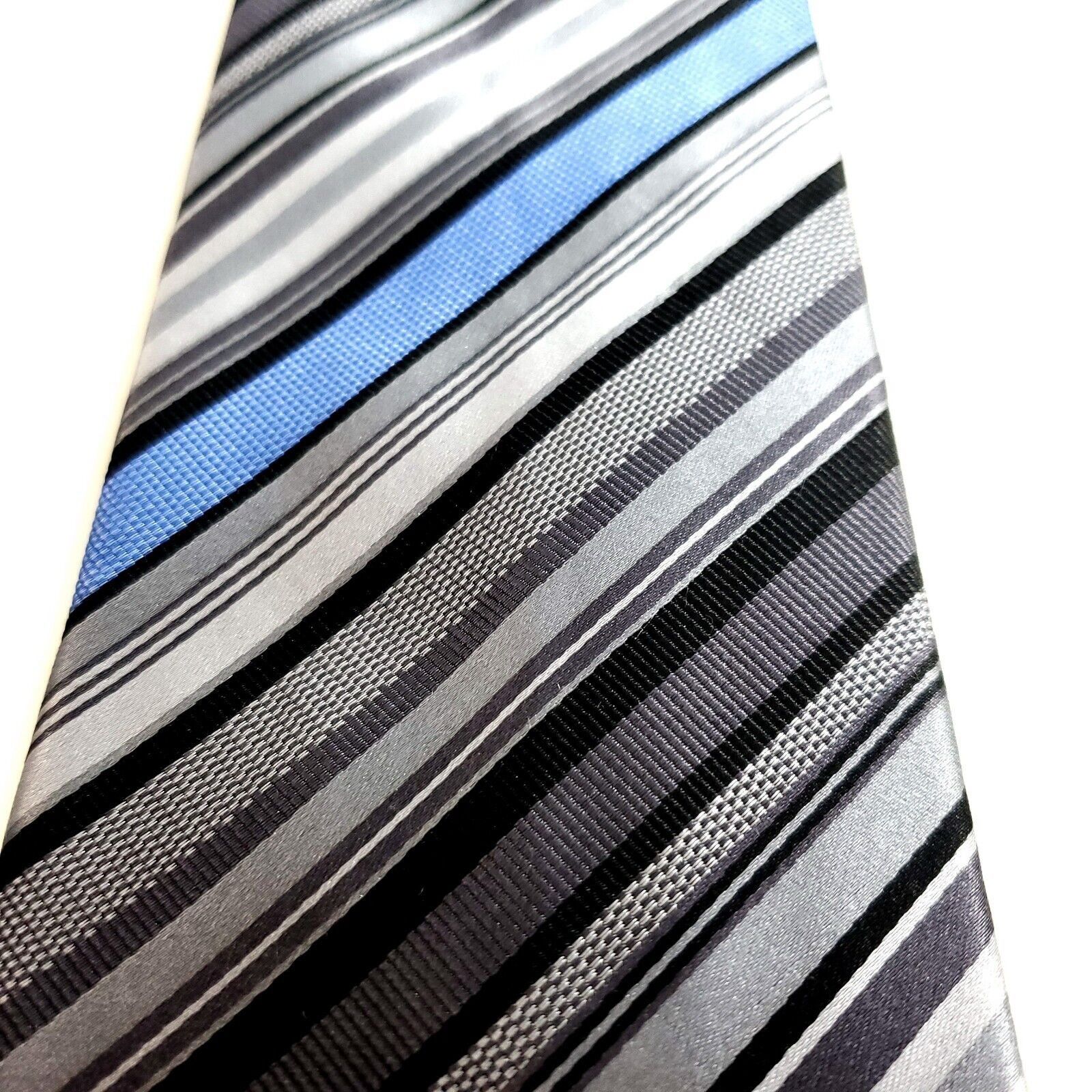 Dockers Dockers Stain Resistant Gray Woven Striped Blue Silk Tie Size ONE SIZE - 2 Thumbnail