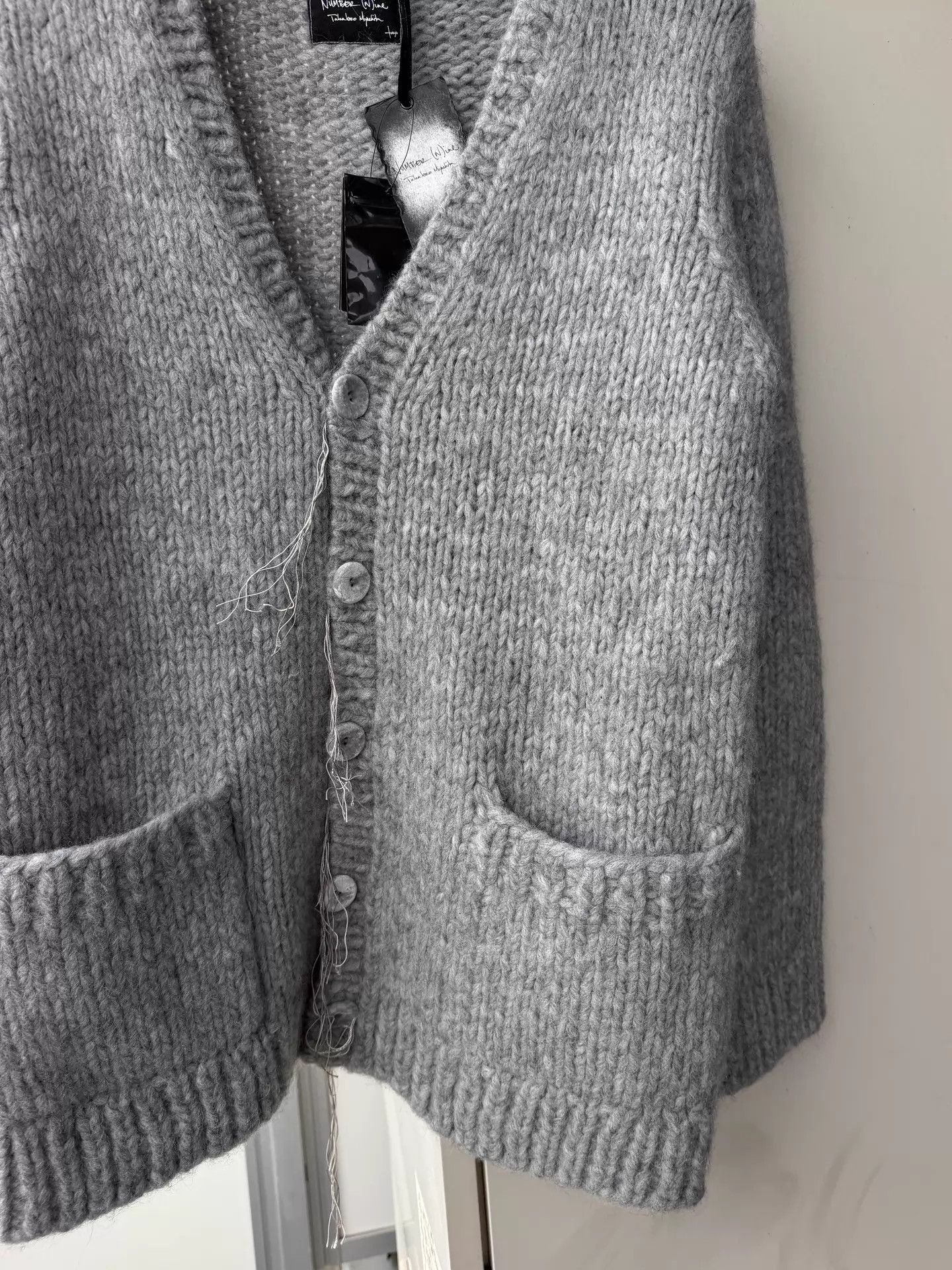 Number (N)ine NUMBER (N)INE 09FW V-neck Tassel Wool-Blend Cardigan Gray Size US L / EU 52-54 / 3 - 2 Thumbnail