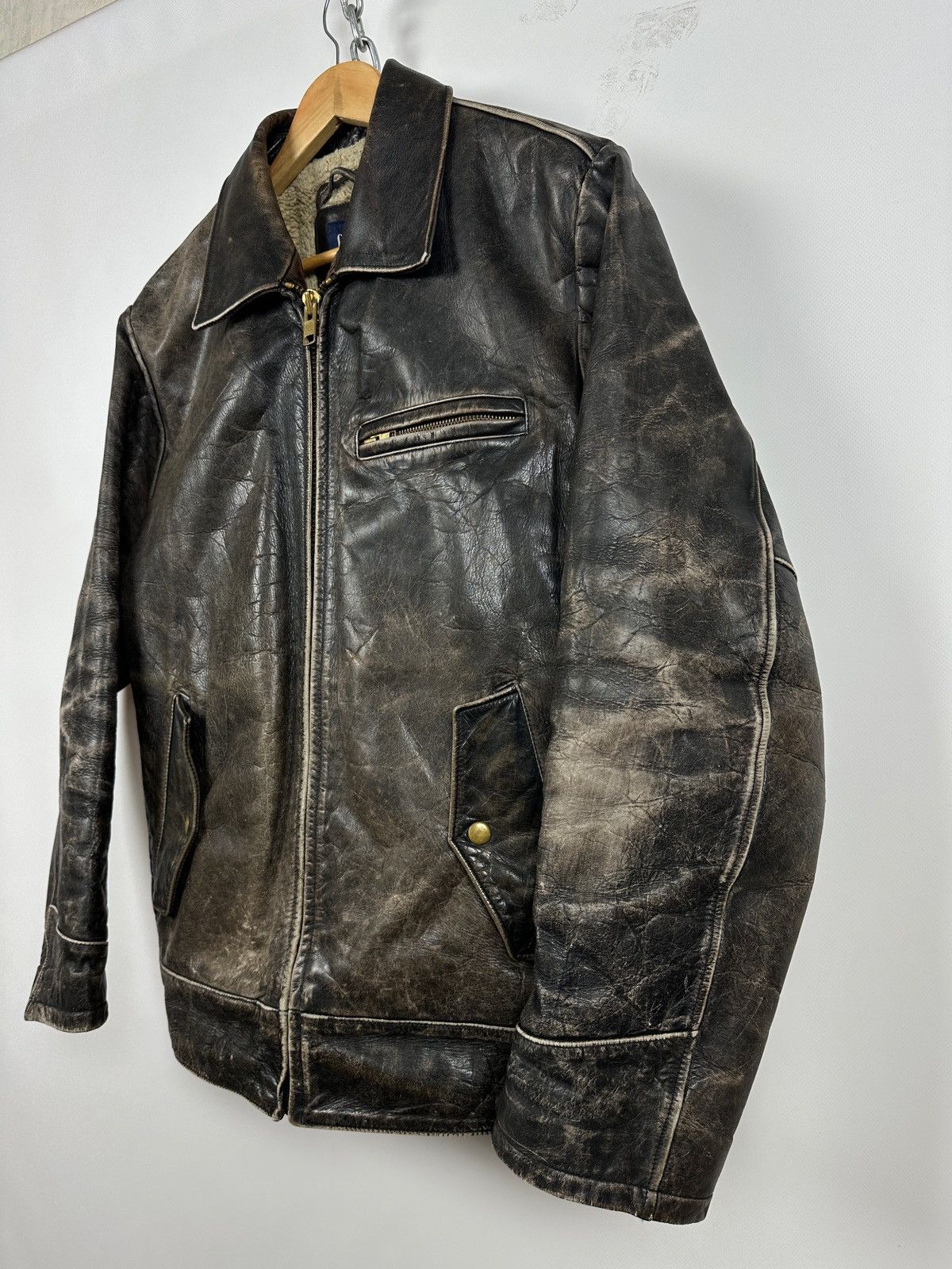 Gap 00s Vintage GAP Distressed Brown Leather Sherpa Lined Jacket Size US M / EU 48-50 / 2 - 7 Thumbnail