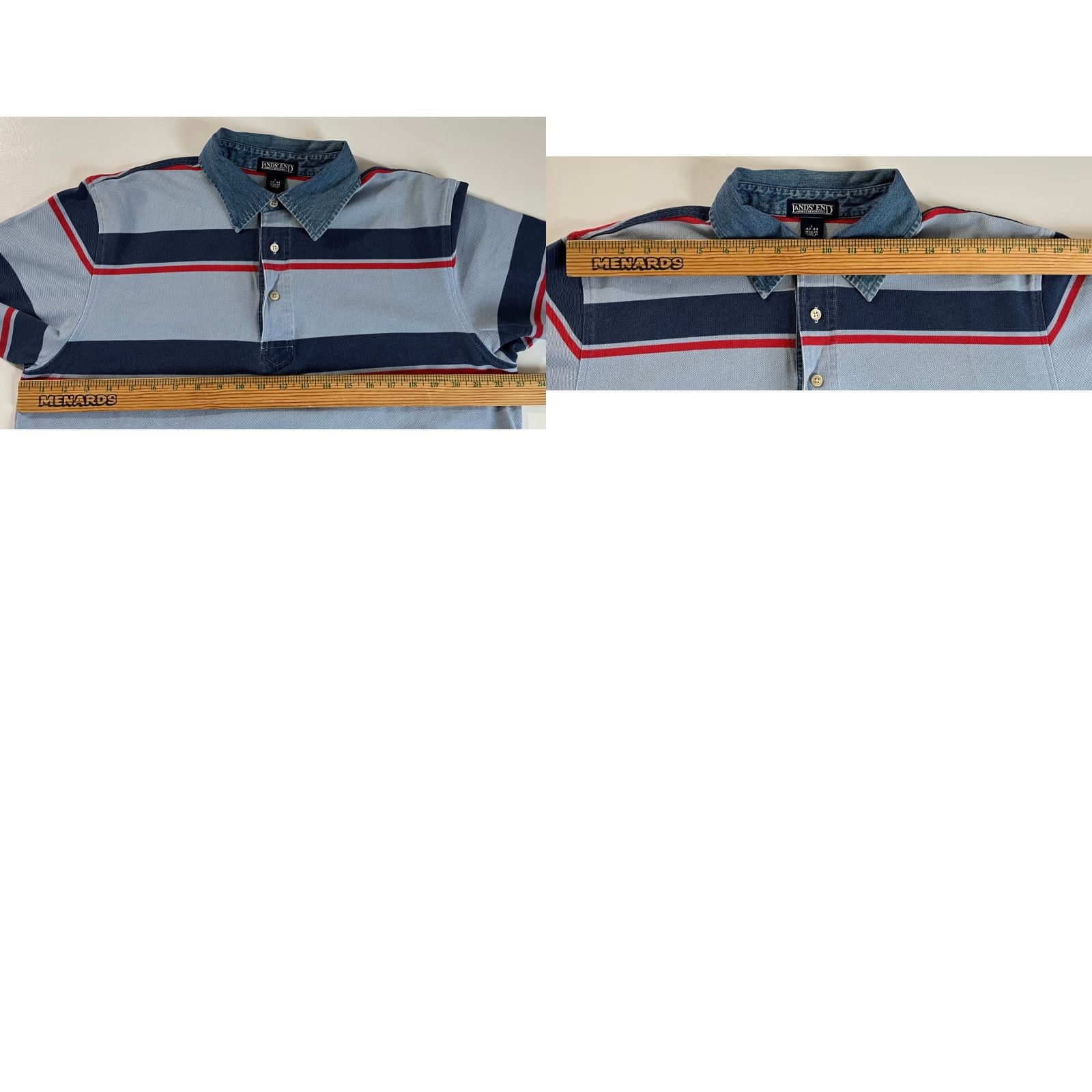 Lands' End Lands' End Polo Shirt Striped Denim Collar Sz L Men’s Short Sleeve Multicolor Cotton Polo Size US L / EU 52-54 / 3 - 9 Thumbnail