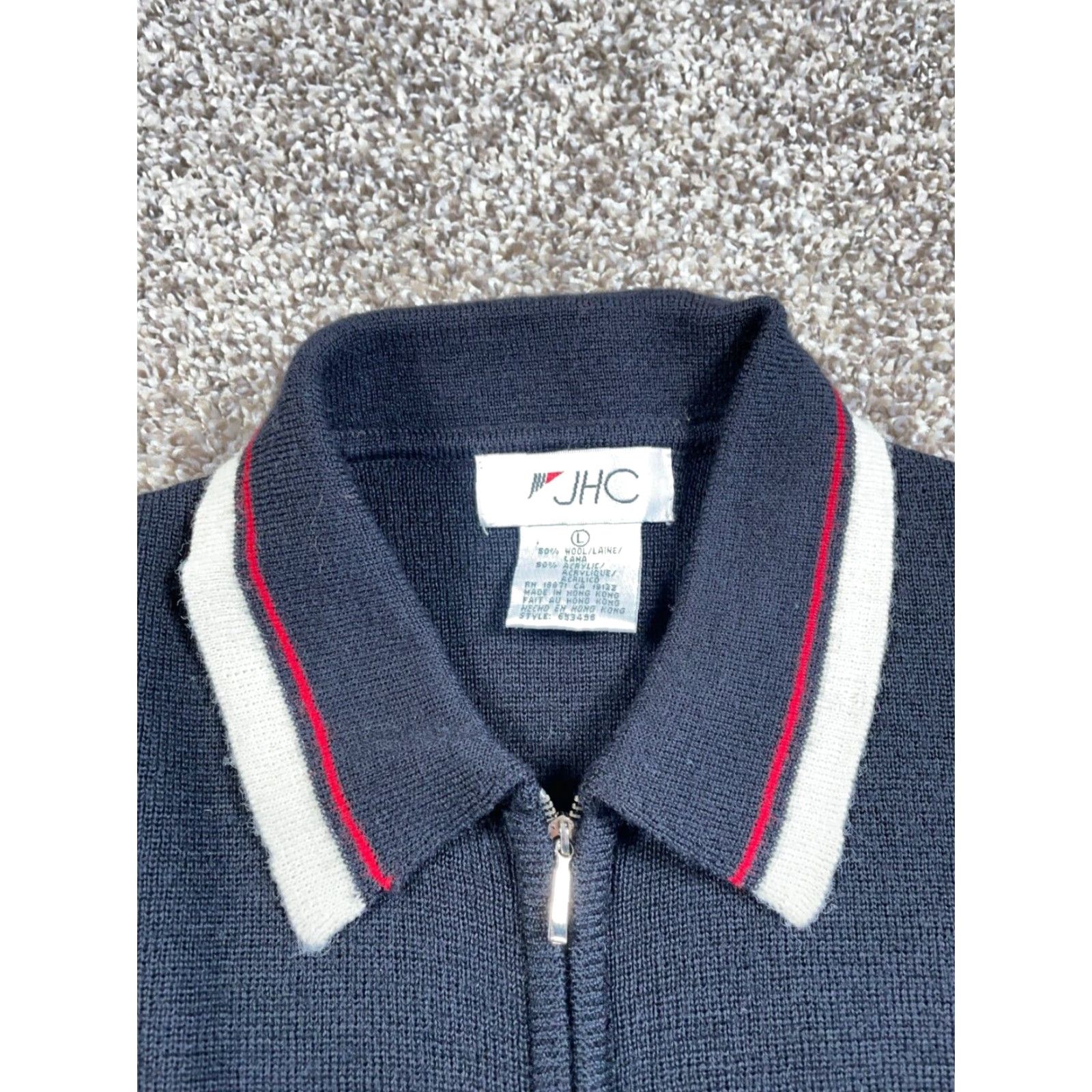 Vintage WOMENS Vintage Black Red White Trim Lightweight Wool Blend 1/4 Zip Sweater Large Preppy Retro Size L / US 10 / IT 46 - 4 Thumbnail