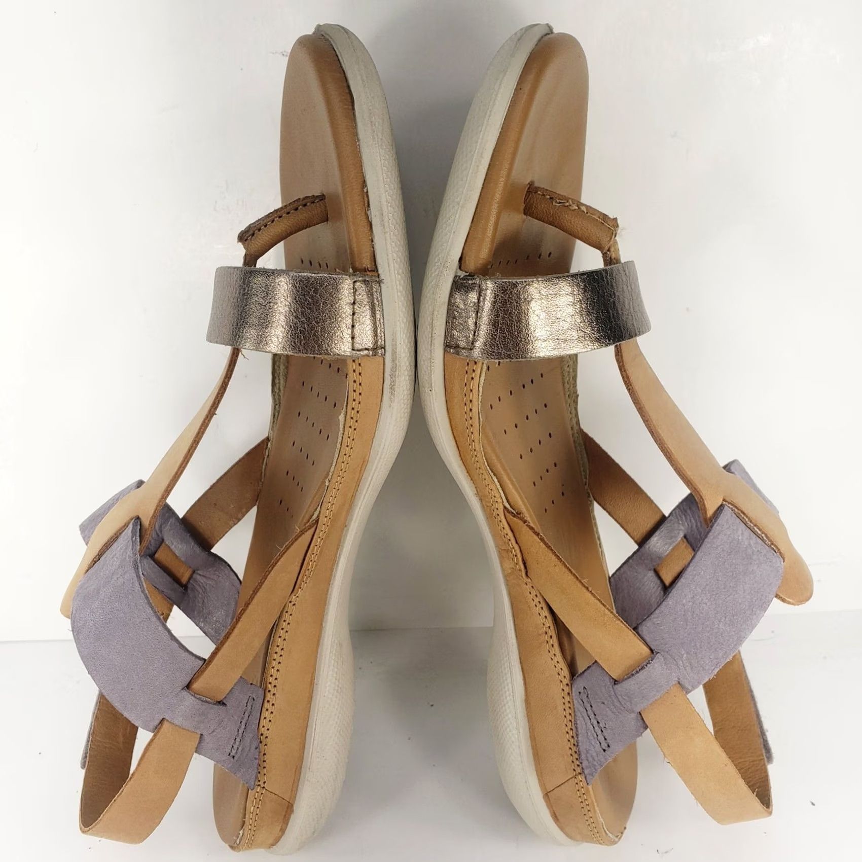 Ecco ECCO Strappy Womens Slingback Slip Sandals Tan Gray Metallic Silver Size US 9 / IT 39 - 7 Thumbnail
