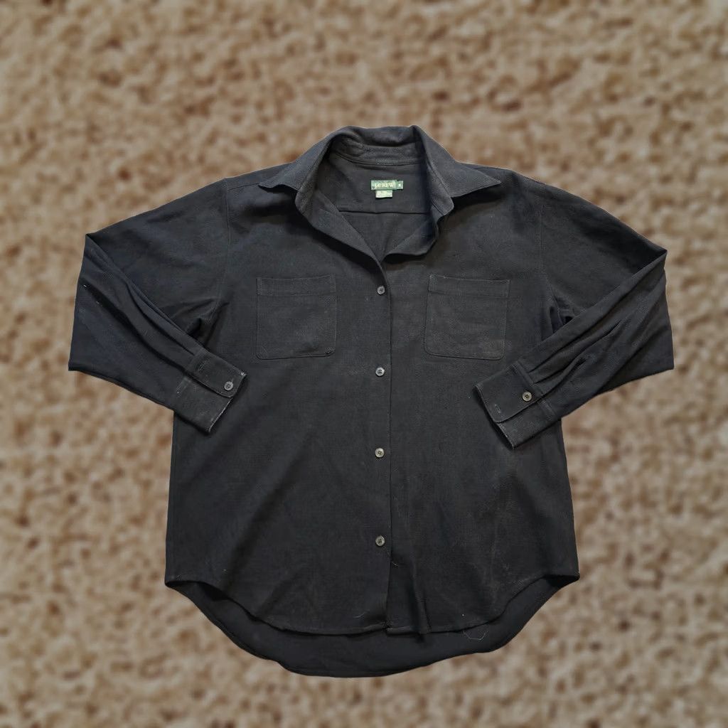 J.Crew J.CREW Button-Up Black Wool Top Womens Medium Long Sleeve Career Basic Shirt Size M / US 6-8 / IT 42-44 - 1 Thumbnail