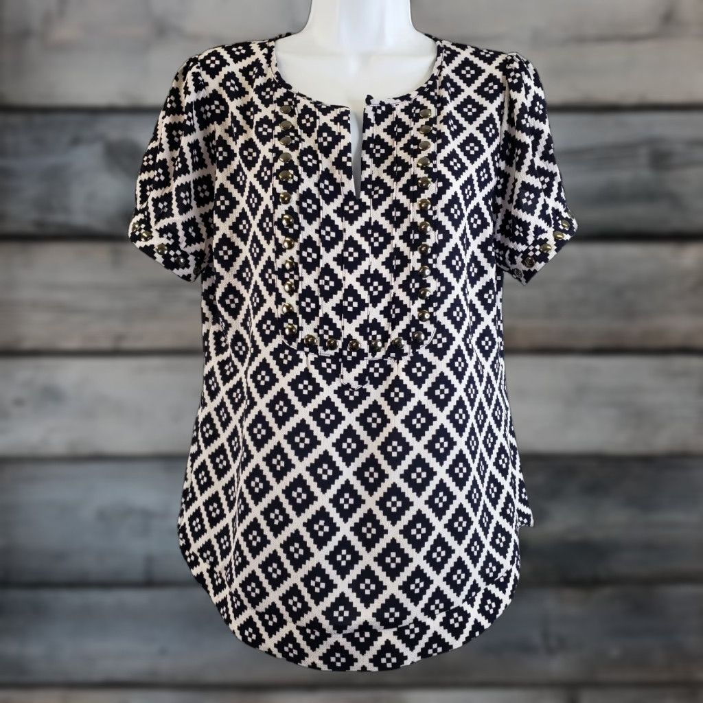 Vintage 41 Hawthorn Womens Moni Studded Top Short Sleeve Sz Small Blue White Blouse Size S / US 4 / IT 40 - 1 Thumbnail