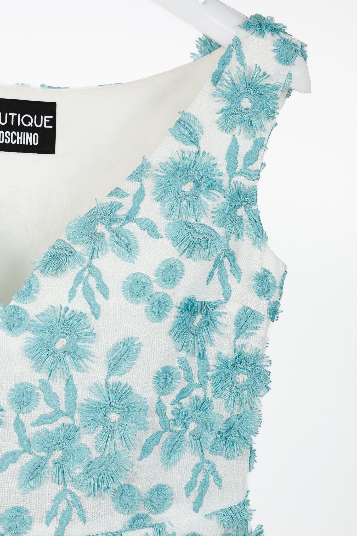 Boutique Moschino Boutique Moschino White & Blue Floral-Embroidered Maxi Dress Size M / US 6-8 / IT 42-44 - 5 Thumbnail