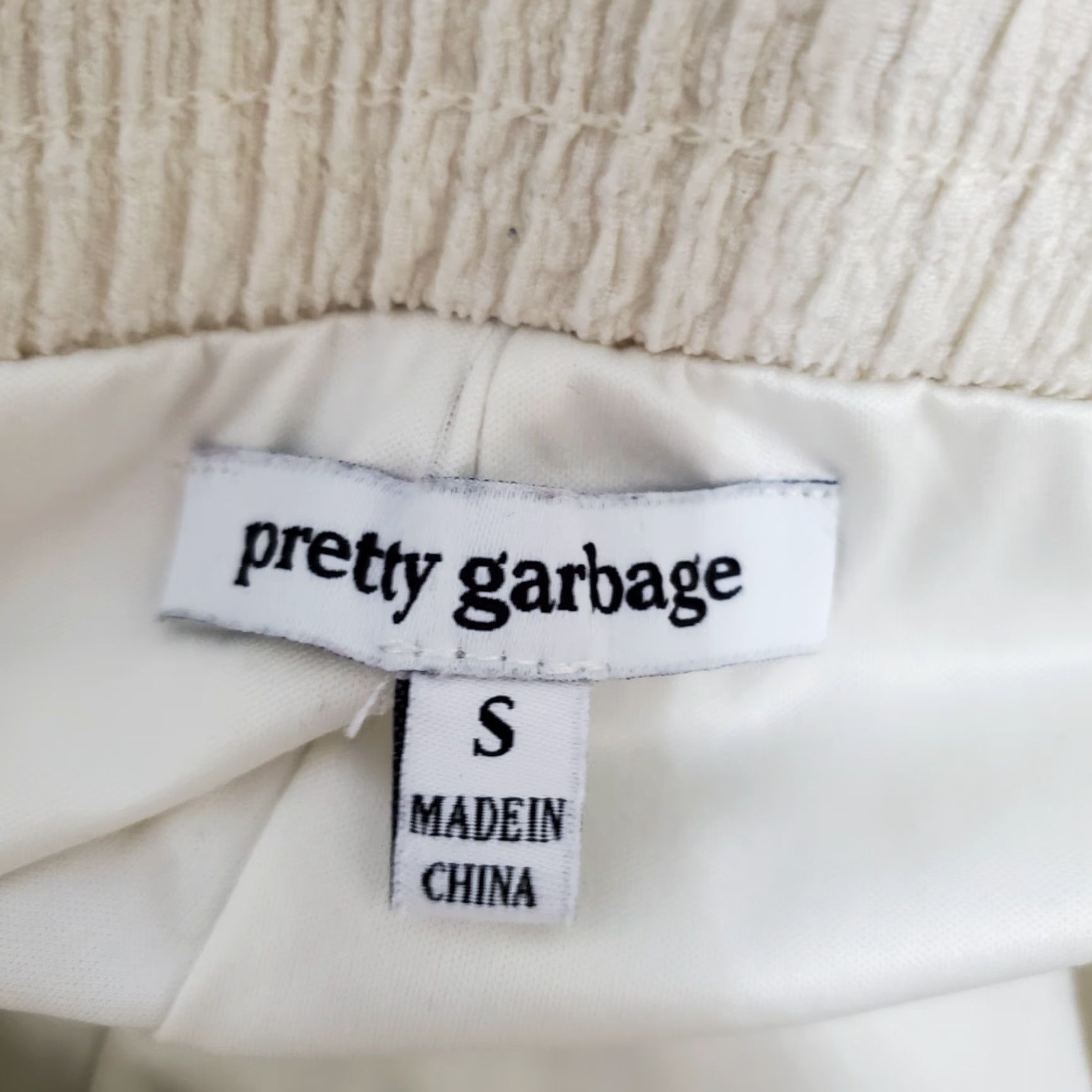 Vintage Pretty Garbage Pants Women S Ivory Crinkle HIgh Rise Pull On Lined Stretch Flaw Size 28" / US 6 / IT 42 - 3 Thumbnail