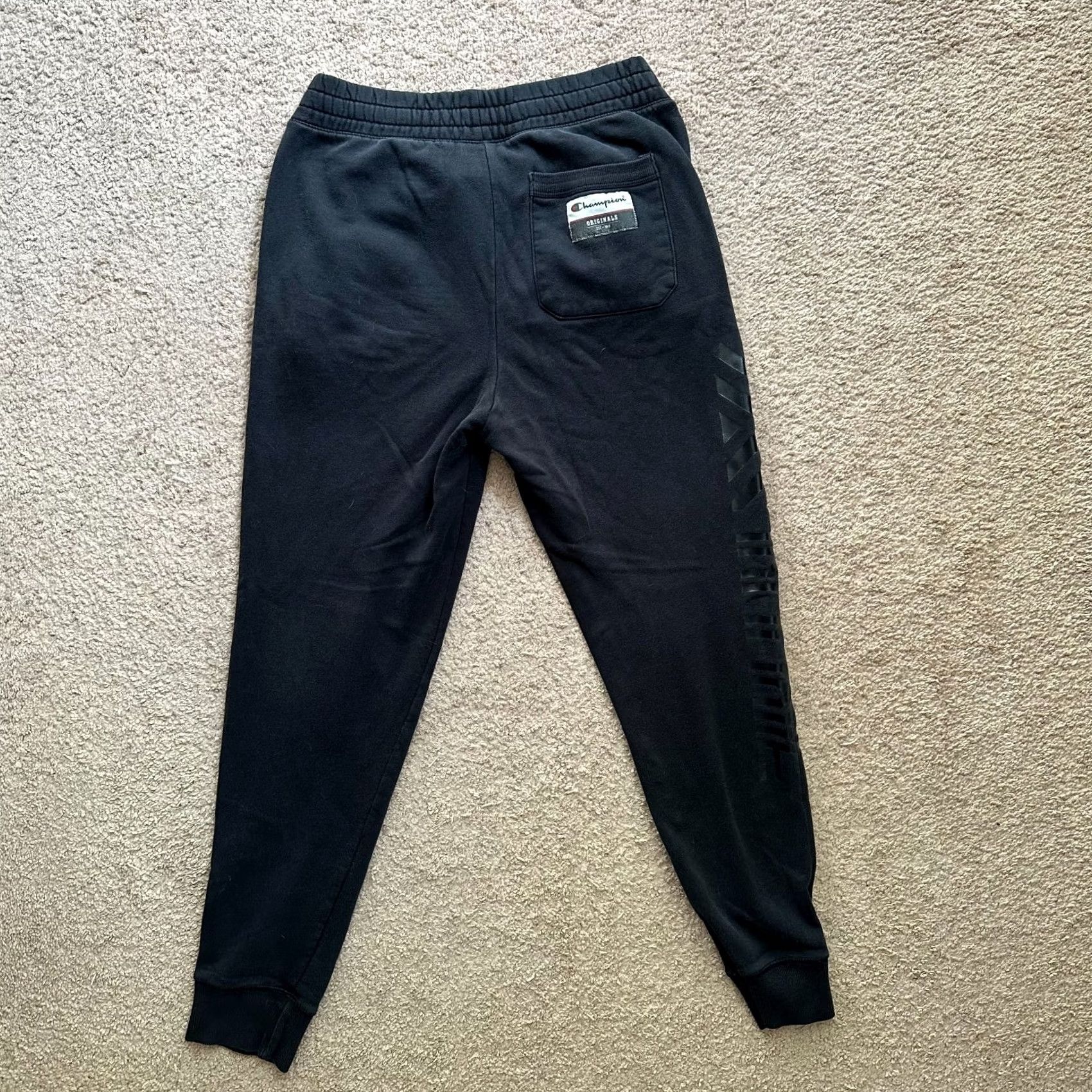 Champion Champion Sweatpants Mens Small Black Tapered Leg Elastic Waist Mid Rise Size US 29 - 3 Thumbnail