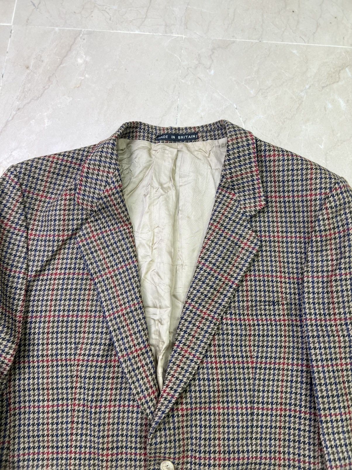Other Vintage British Pure New Wool Houndstooth Tweed Blazer Size 50R - 2 Thumbnail