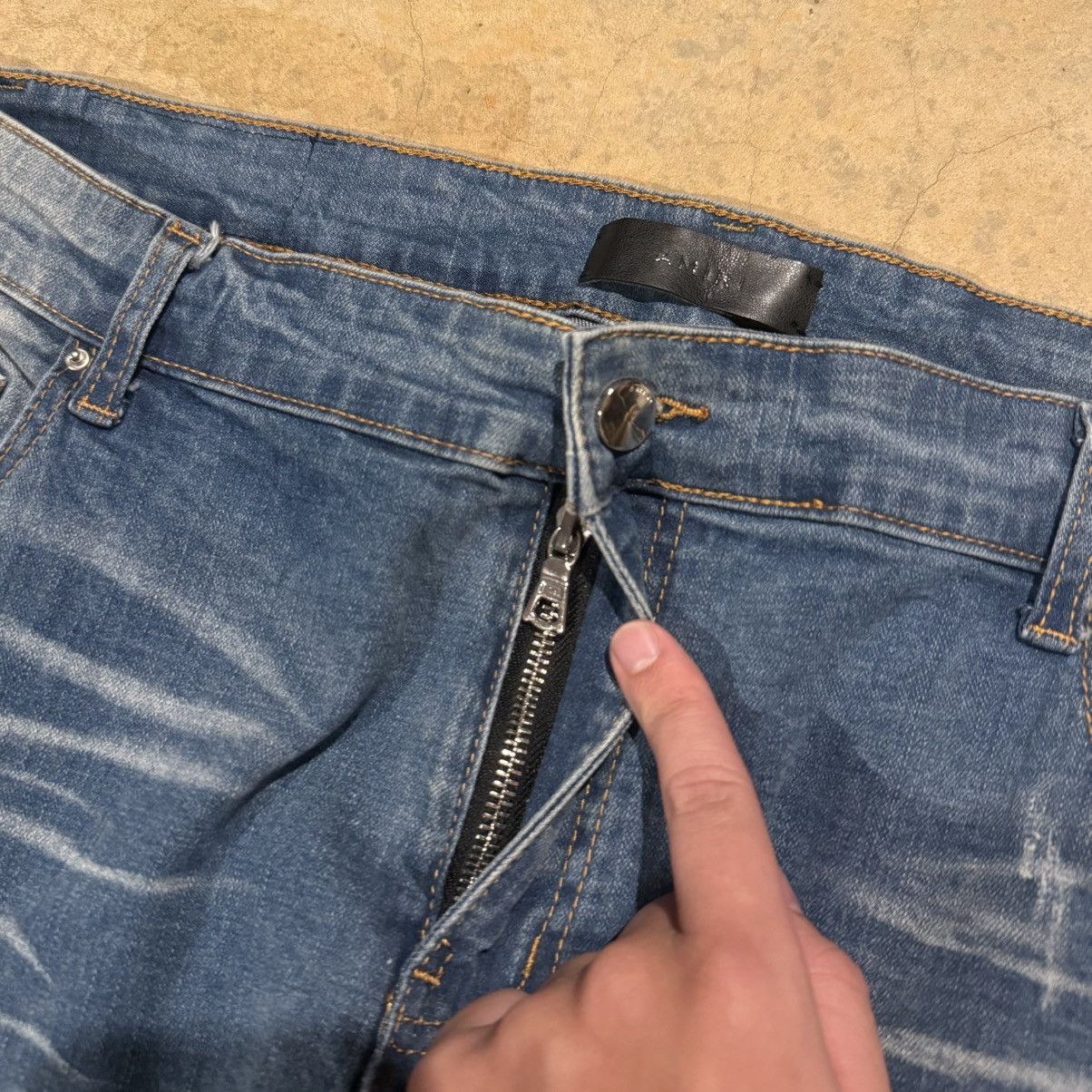 Amiri Amiri MX1 Thrasher Leather Biker Patch Faded Slim Jeans Size US 40 / EU 56 - 6 Thumbnail