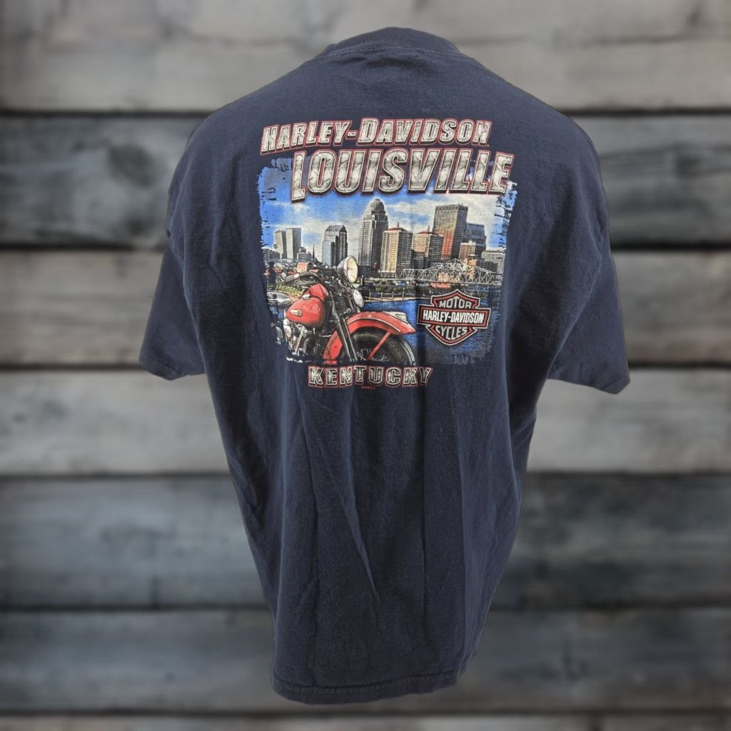 Harley Davidson Harley-Davidson T-Shirt Louisville Kentucky 2XL Mens Blue 2 Sided Graphic Print Crew Neck Short Sleeve Vintage No Size US XXL / EU 58 / 5 - 1 Thumbnail