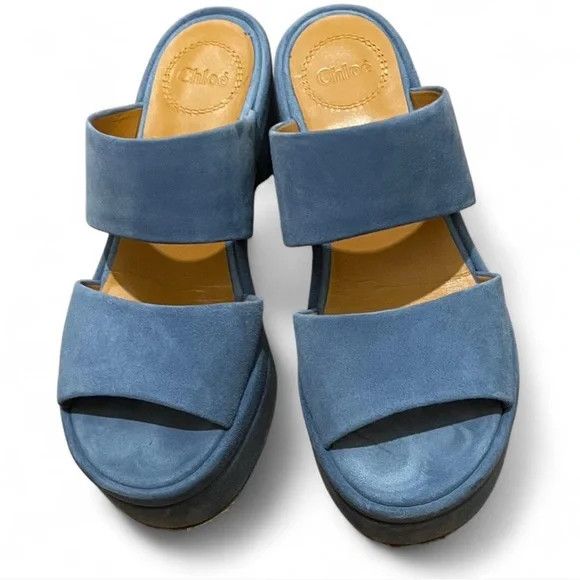 Chloe Odina Blue Suede Platform Sandals