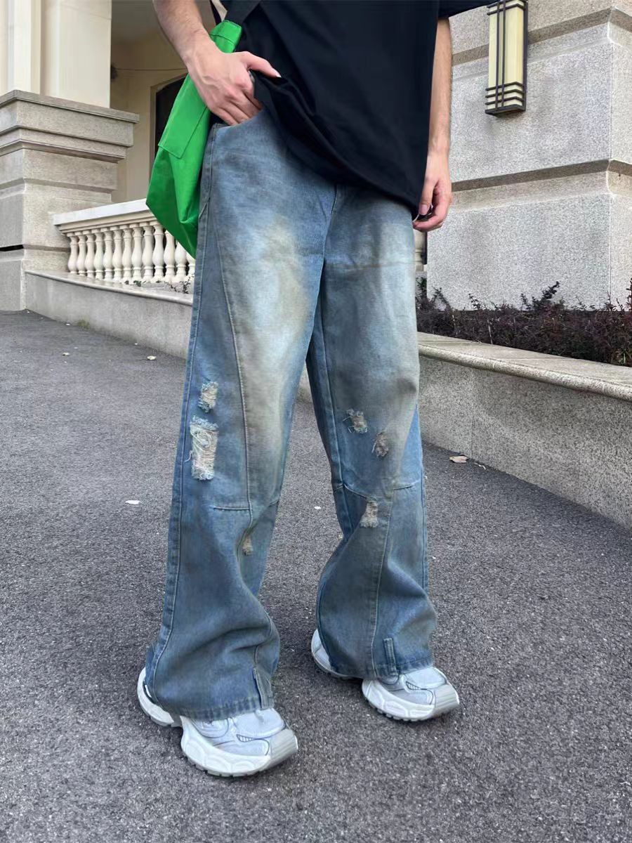 Street Vintage Washed Loose Ripped Jeans Size 30