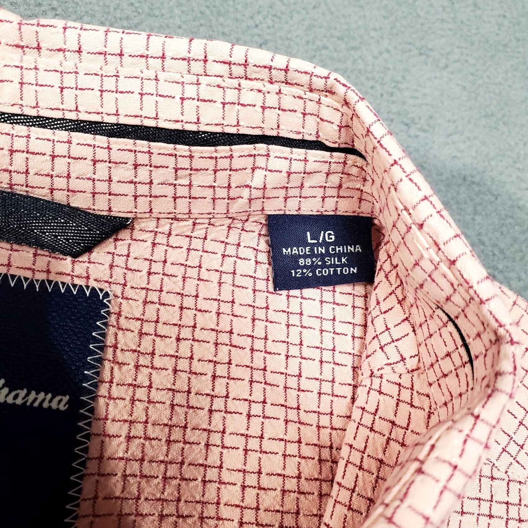 Tommy Bahama Tommy Bahama Mens Large Pink Check Silk Blend Gray Accent Long Sleeve Shirt Size US L / EU 52-54 / 3 - 6 Thumbnail