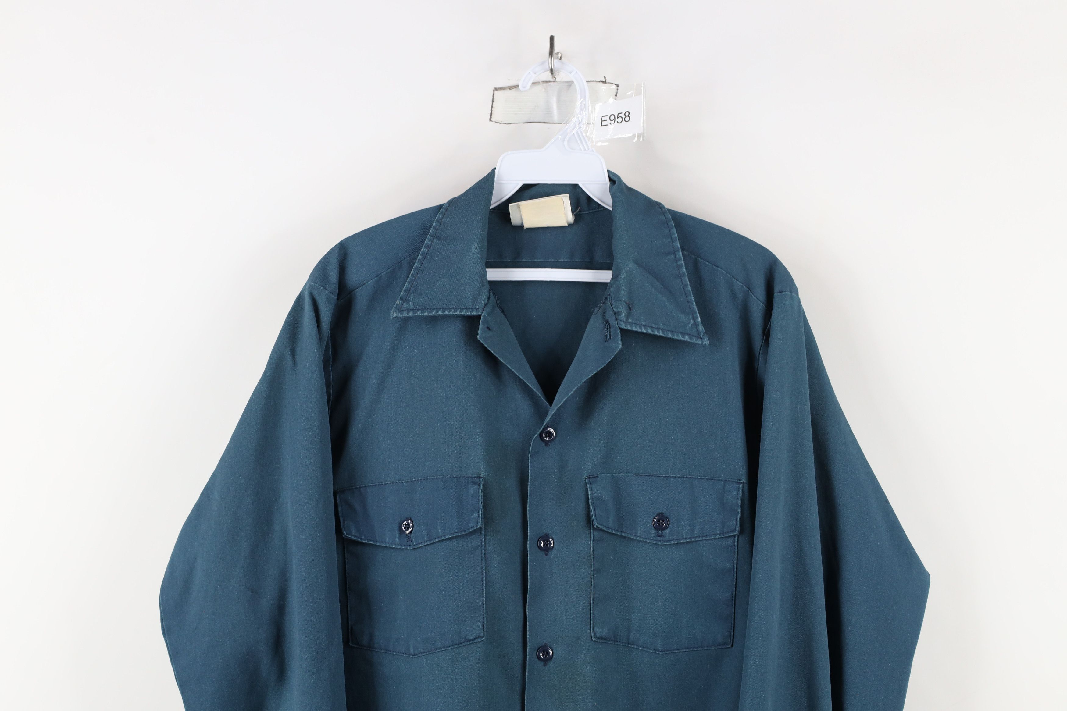 Dickies × Vintage Vintage 90s Dickies Thrashed Workwear Button Shirt Teal USA Size US M / EU 48-50 / 2 - 2 Thumbnail