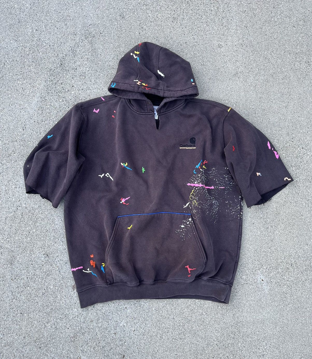 Carhartt Custom Carhartt Hoodie Sweatshirt Sun Fade Distressed Thrash Size US XL / EU 56 / 4 - 1 Thumbnail