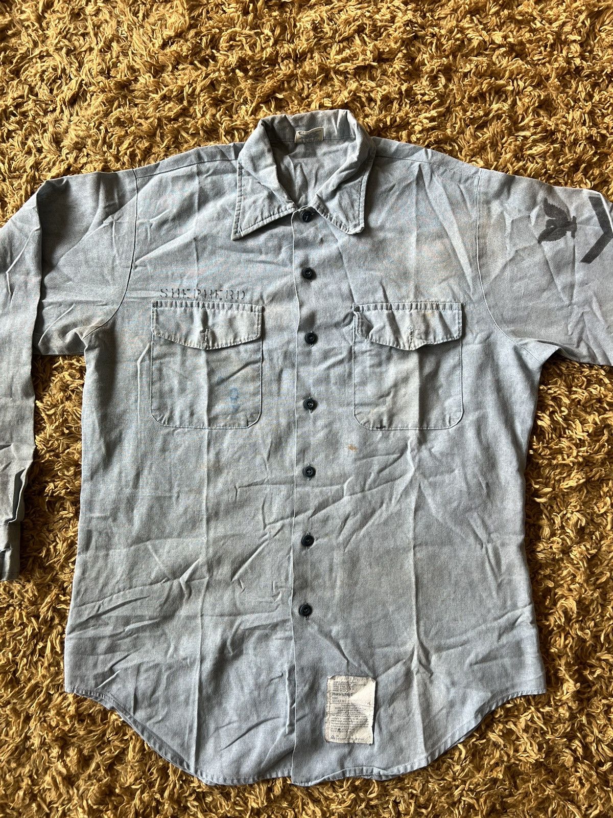 Vintage Vintage 60s Stenciled Navy Button Up Long sleeve Size US M / EU 48-50 / 2 - 6 Thumbnail