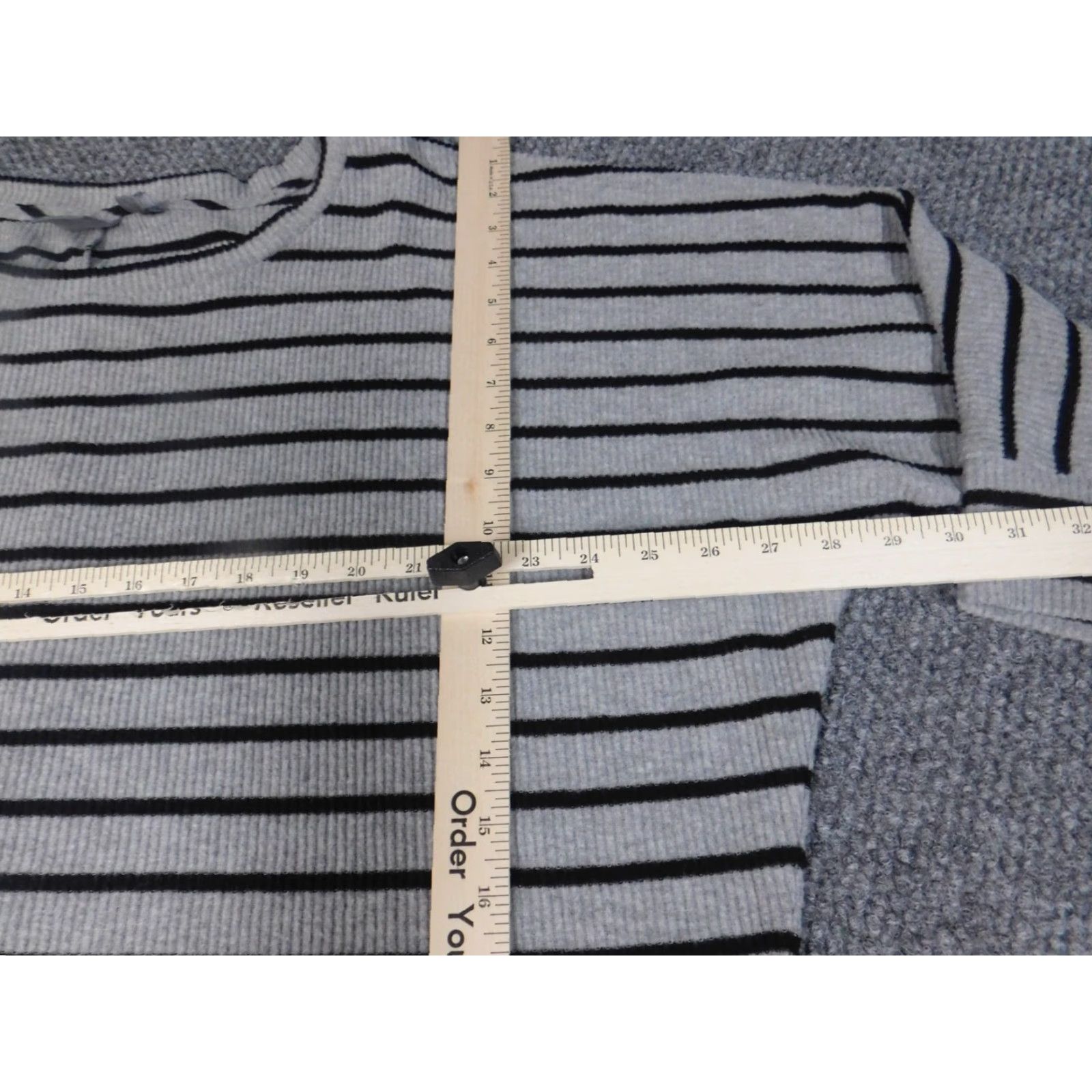 Vintage SOHO Womens Sweater XL Gray Striped Crew Neck 3/4 Sleeve Knit Pullover Stretch Modern Casual Mens Womens Boys Girls Size XL / US 12-14 / IT 48-50 - 4 Thumbnail