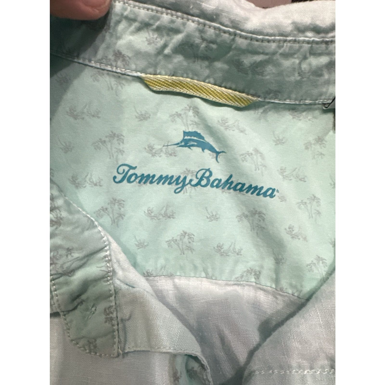 Tommy Bahama Tommy Bahama Relax Shirt XL Linen Button-Up Long Sleeve Casual Pockets Solid Aqua Mens Size US XL / EU 56 / 4 - 2 Thumbnail