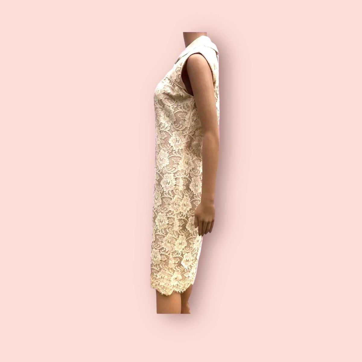 Vintage 60s Ivory Lace Baroque Dress Mid Calf + Rolled Collar Size M / US 6-8 / IT 42-44 - 3 Thumbnail