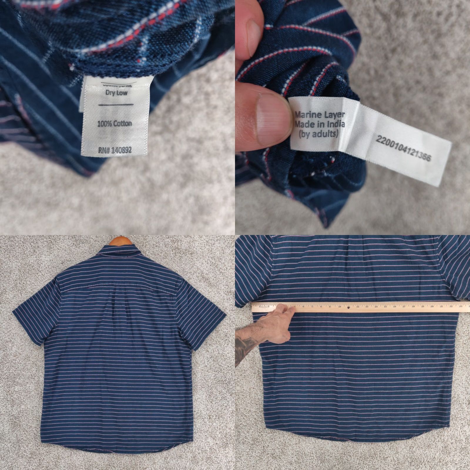 Marine Layer Marine Layer Shirt Mens L Multicolor Striped Short Sleeve Button Cotton Size US L / EU 52-54 / 3 - 8 Thumbnail
