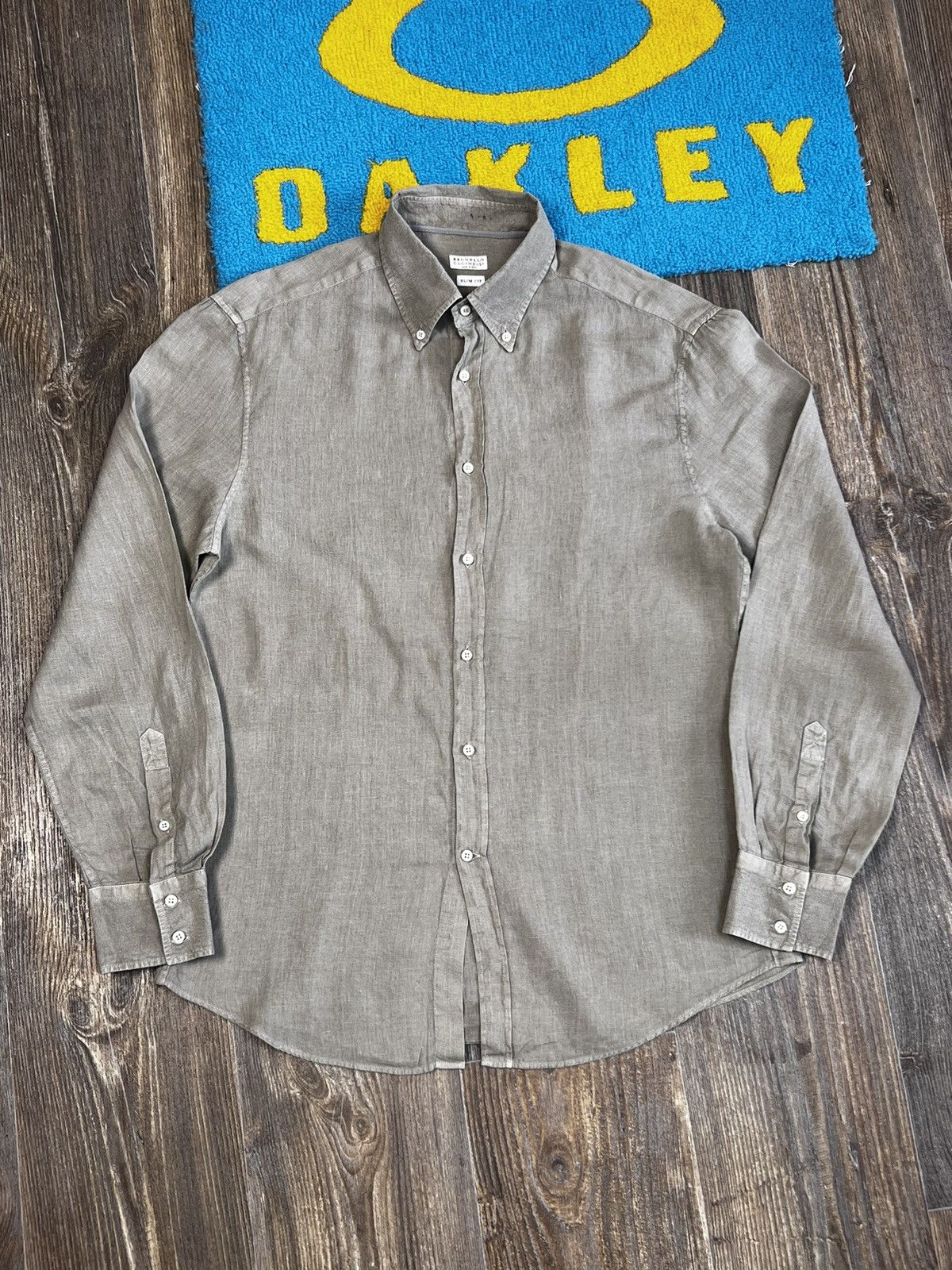 Brunello Cucinelli Brunello Cucinelli Linen Grey Buttons Up Long Sleeve Shirt Size US XL / EU 56 / 4 - 1 Thumbnail