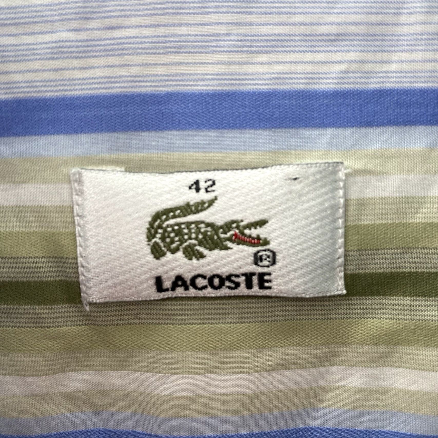 Lacoste VINTAGE Lacoste Dress Shirt Men's 42/Large Gray White Green Striped Corp Core Academia Size 42R - 5 Thumbnail