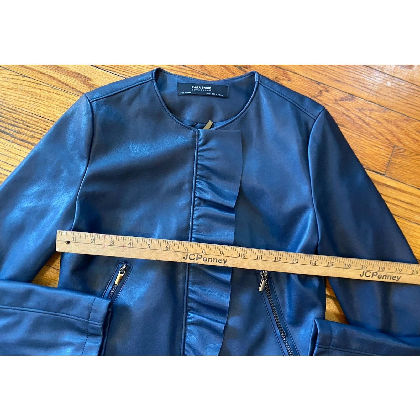Zara Zara Basic Outerwear Blue Faux Leather Peplum Jacket Women 8 Size M / US 6-8 / IT 42-44 - 4 Thumbnail