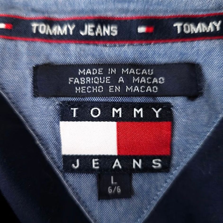 Tommy Hilfiger VINTAGE Tommy Hilfiger Shirt Mens Size L Blue 90s American Flag Mechanic Button-Up Short Sleeve Collared Size US L / EU 52-54 / 3 - 7 Thumbnail
