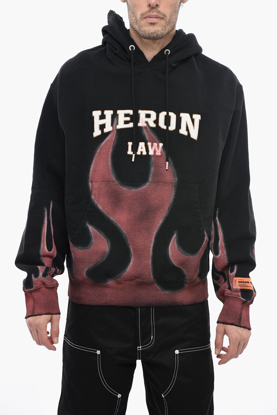 Image of Heron Preston Og1Mm0424 Printed Law Flames Hoodie In Black, Men's (Size XS)