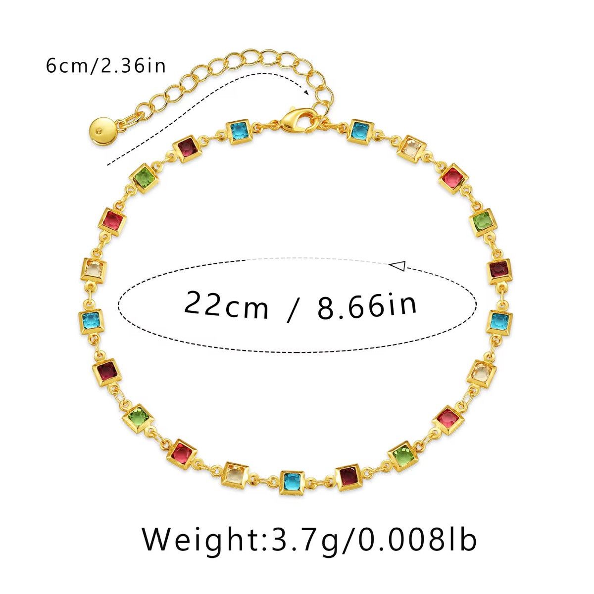 Jewelry Square Wrapped Colored Zircon Anklet Size ONE SIZE - 2 Thumbnail