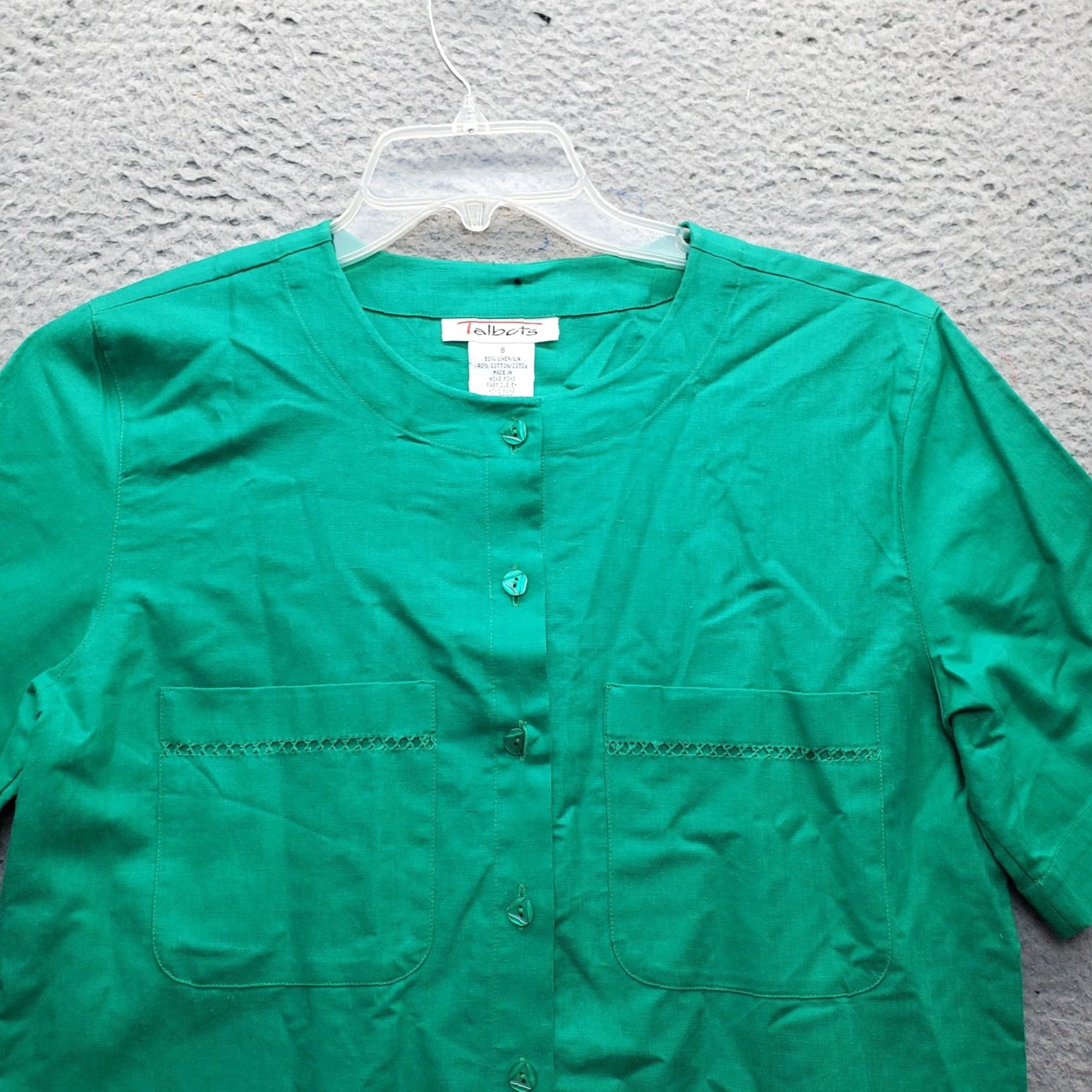 Talbots Talbots Blouse Womens Size 8 Green Linen Blend Short Sleeve Button Front Top Size M / US 6-8 / IT 42-44 - 5 Thumbnail