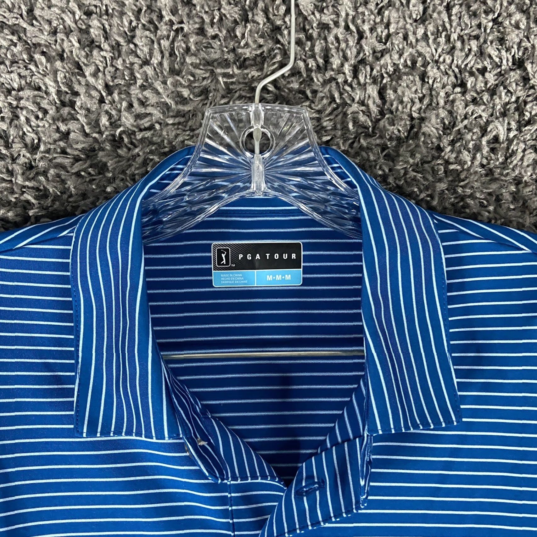 PGA Tour PGA TOUR Polo Shirt Striped Blue Men’s M Short Sleeve Size US M / EU 48-50 / 2 - 5 Thumbnail