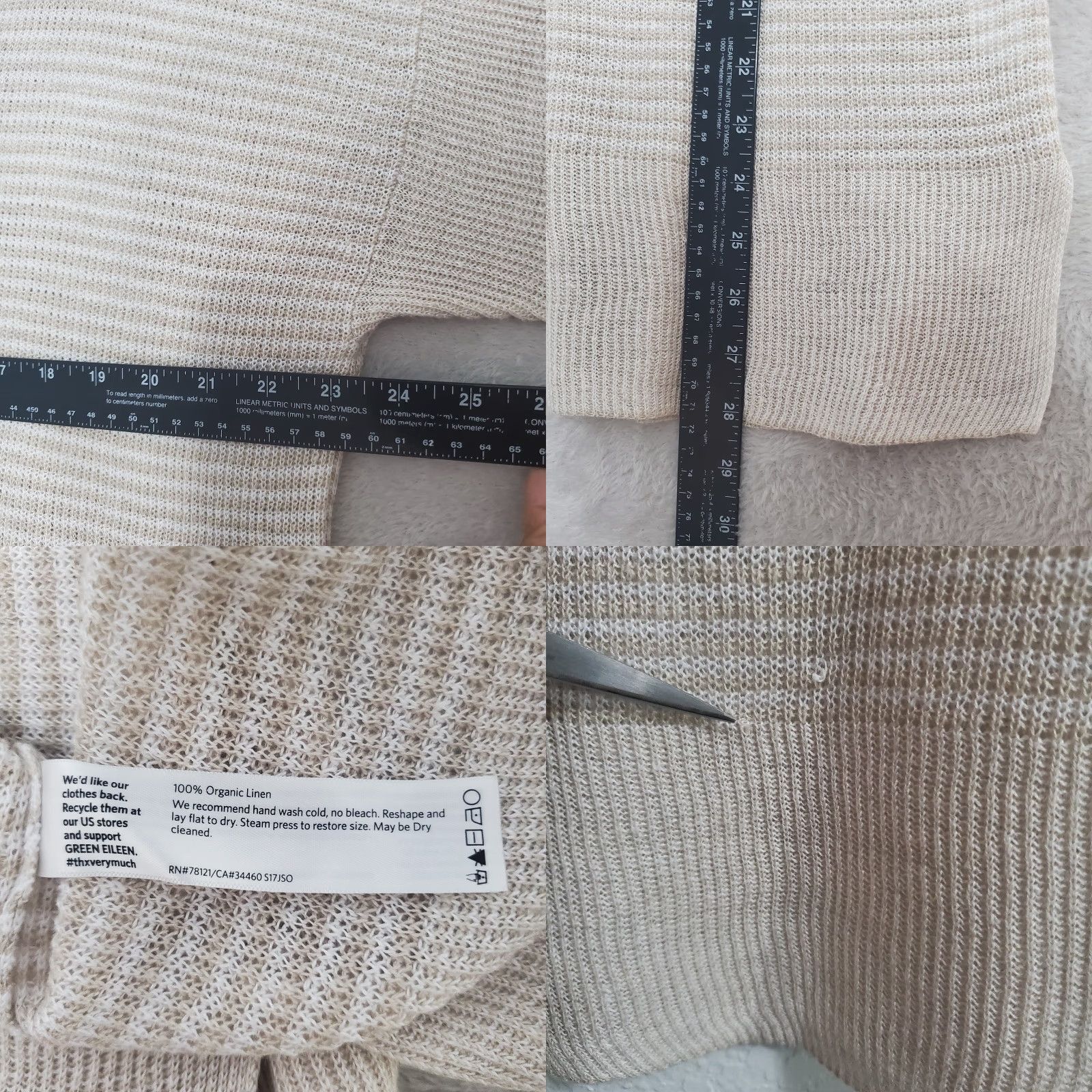 Eileen Fisher VINTAGE Eileen Fisher Top Women M Tan White Striped Knit Linen Beachy FLAW Size M / US 6-8 / IT 42-44 - 8 Thumbnail