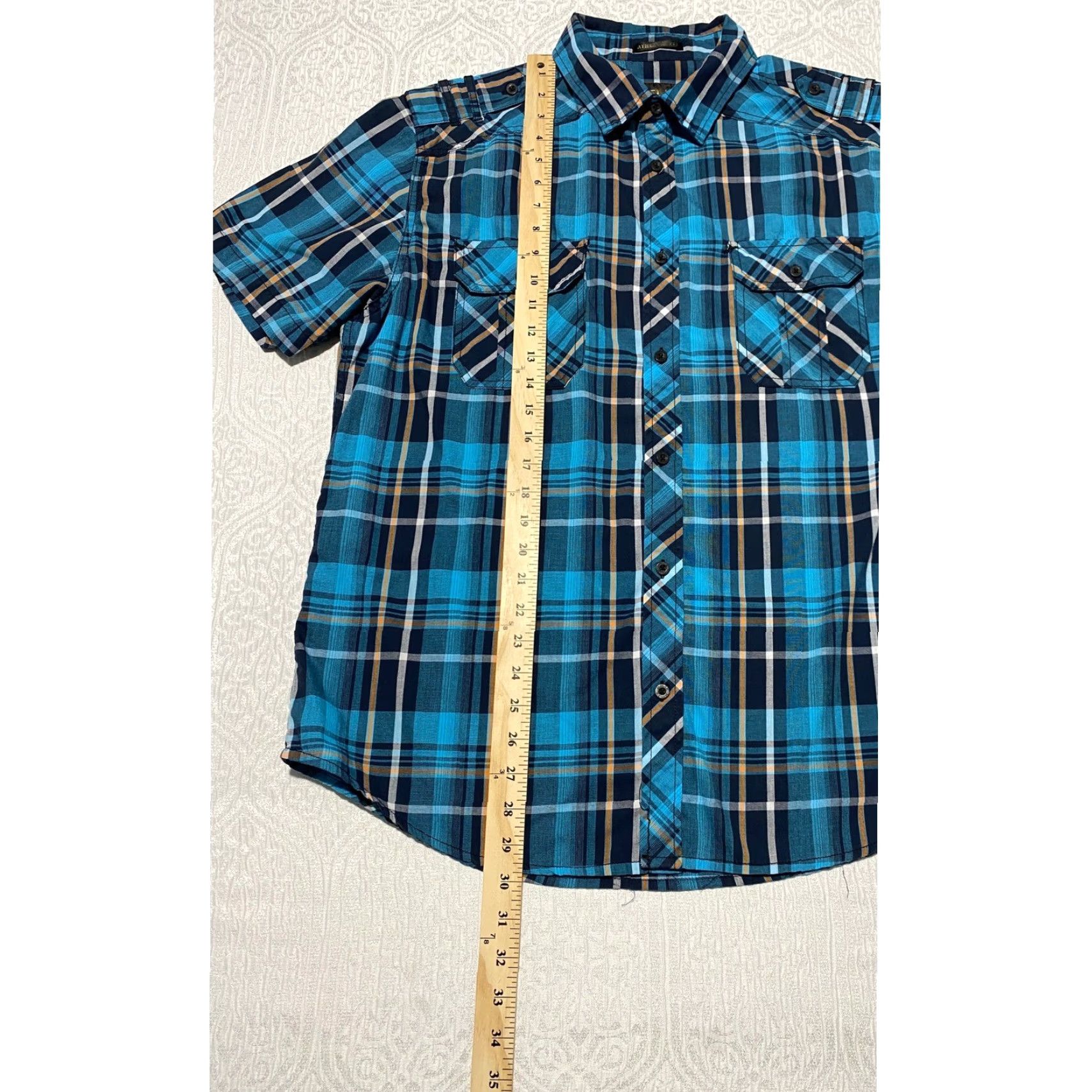 Vintage Helix Mens XL Athletic Fit Plaid Short Sleeve Shirt Blue Pockets Size US XL / EU 56 / 4 - 6 Thumbnail