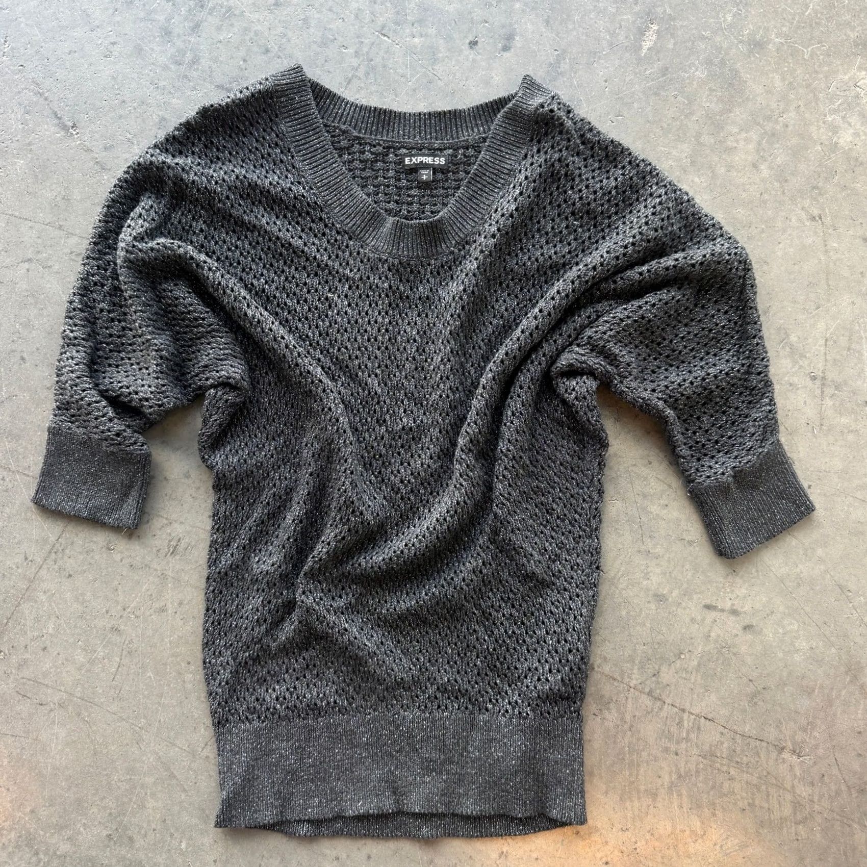 Express VINTAGE Express Grey Knit 3/4 Sleeve Shimmer Sweater Women's Small Size S / US 4 / IT 40 - 2 Thumbnail