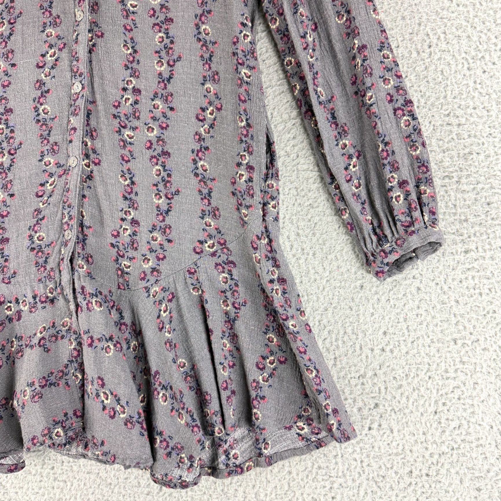 Free People Free People Shirt Dress Womens Small Gray Floral Drop Waist Long Sleeve Size S / US 4 / IT 40 - 4 Thumbnail