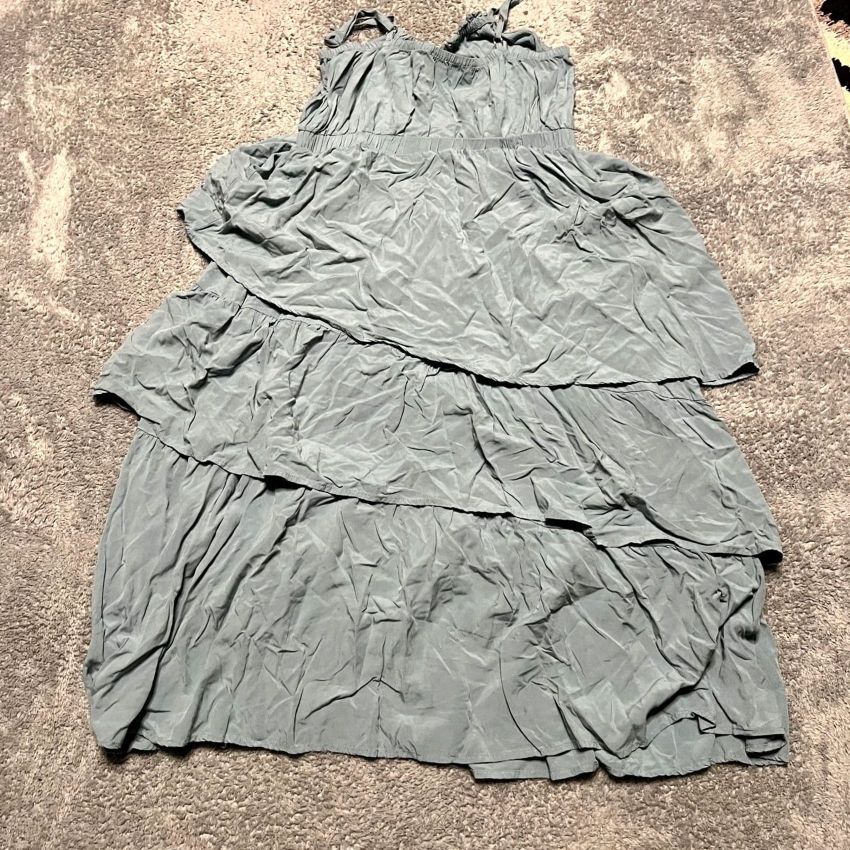 Vintage Evereve Dress Womens L Green Sleeveless Tank Tiered Midi Summer Size L / US 10 / IT 46 - 4 Thumbnail