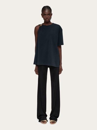 Salvatore Ferragamo o1s1rm0126 Golden Clip Crewneck T-Shirt in Navy Blue Size M / US 6-8 / IT 42-44 - 6 Thumbnail