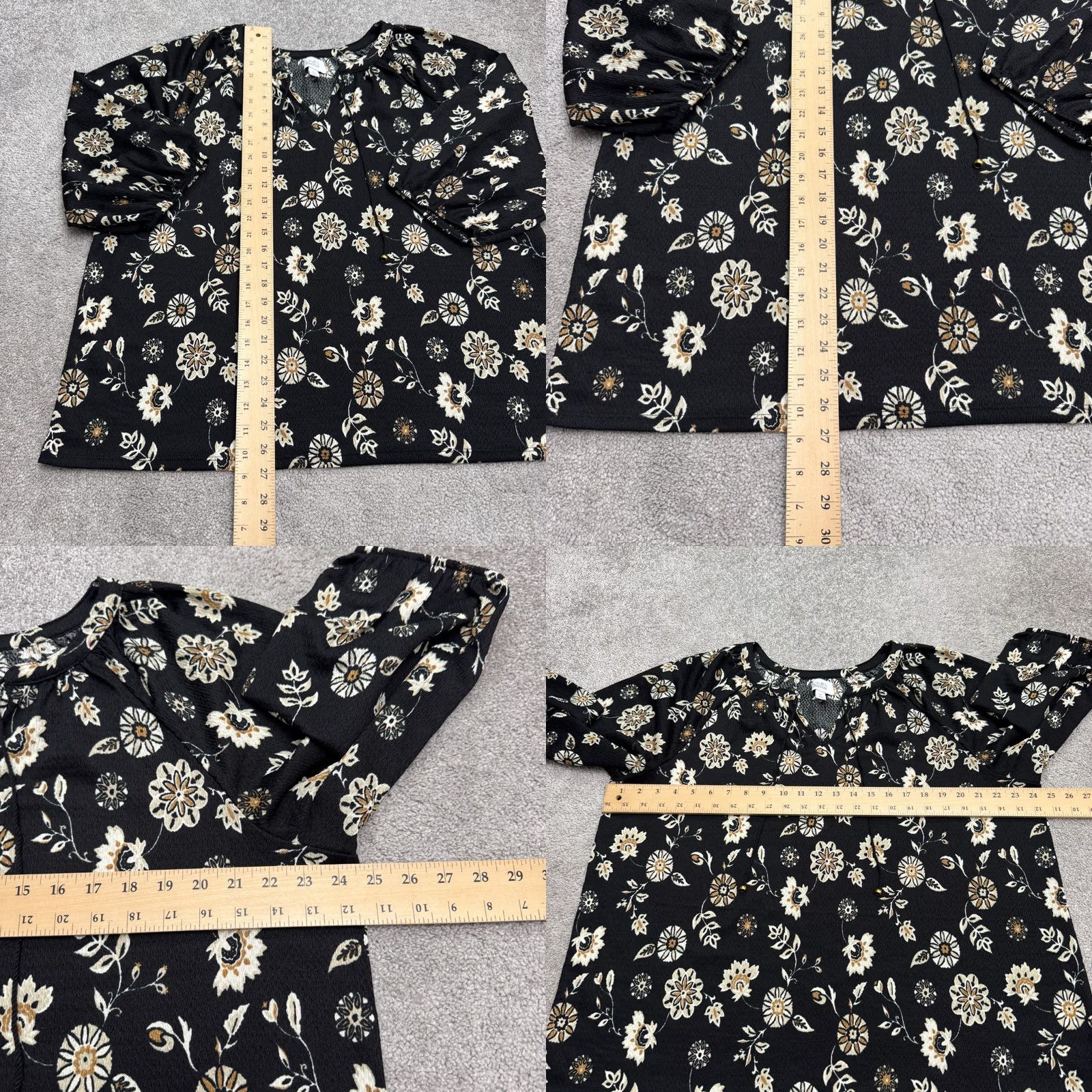 Vintage Croft & Barrow Blouse 3/4 Puff Sleeve V-Neck Womens XXL Black Floral Boho Casual Shirt Size XXL / US 16-18 / IT 52-54 - 8 Thumbnail