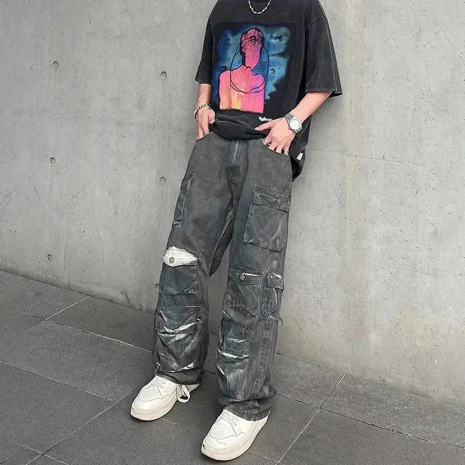 Japanese Brand Cargo Jeans Multi-pocket Baggy Denim Pants Straight-leg Size US 32 / EU 48 - 4 Thumbnail