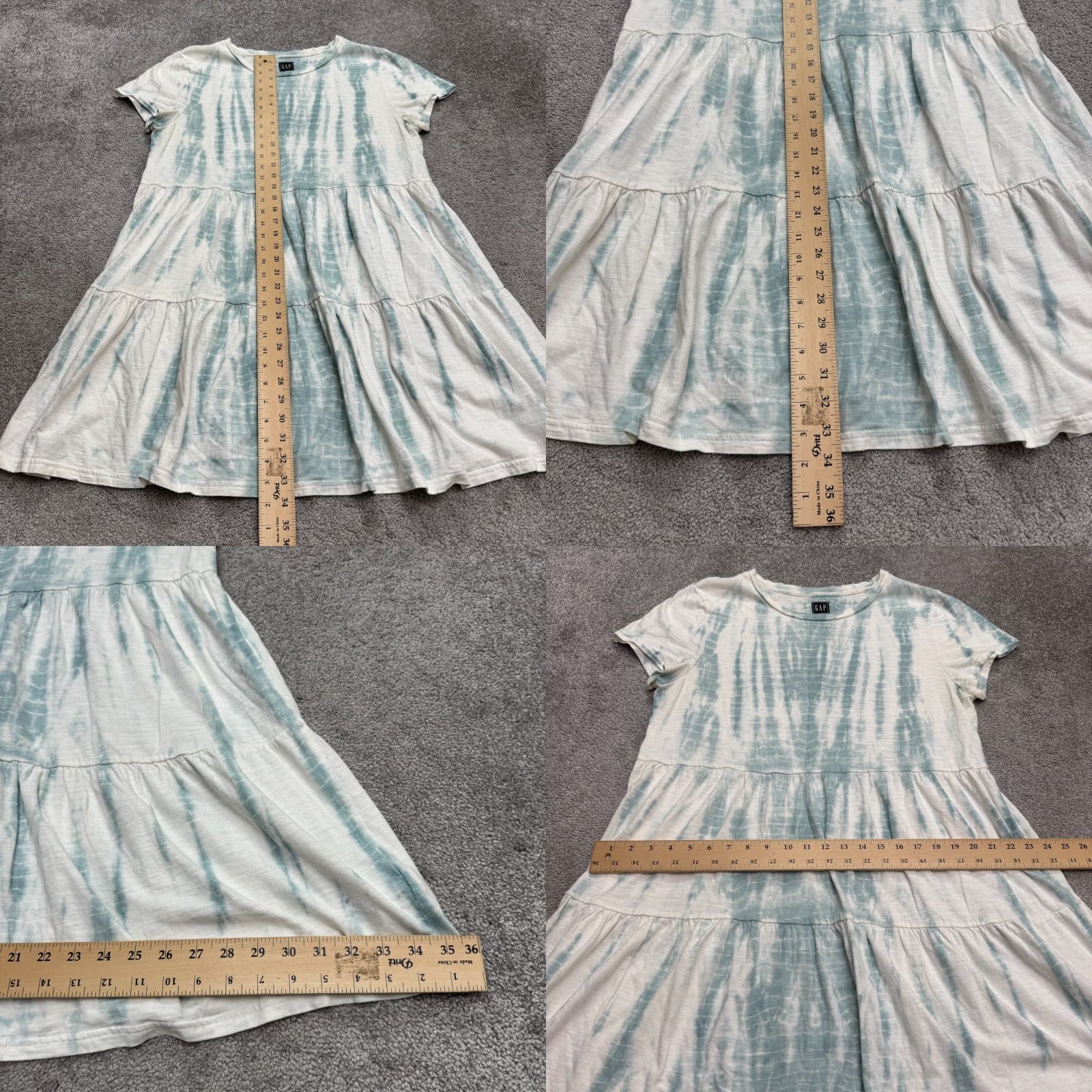 Gap VINTAGE Gap Short Sleeve Tiered Midi Dress Womens XL Mint Green White Tie-Dye Casual Size 40" / US 18 - 8 Thumbnail