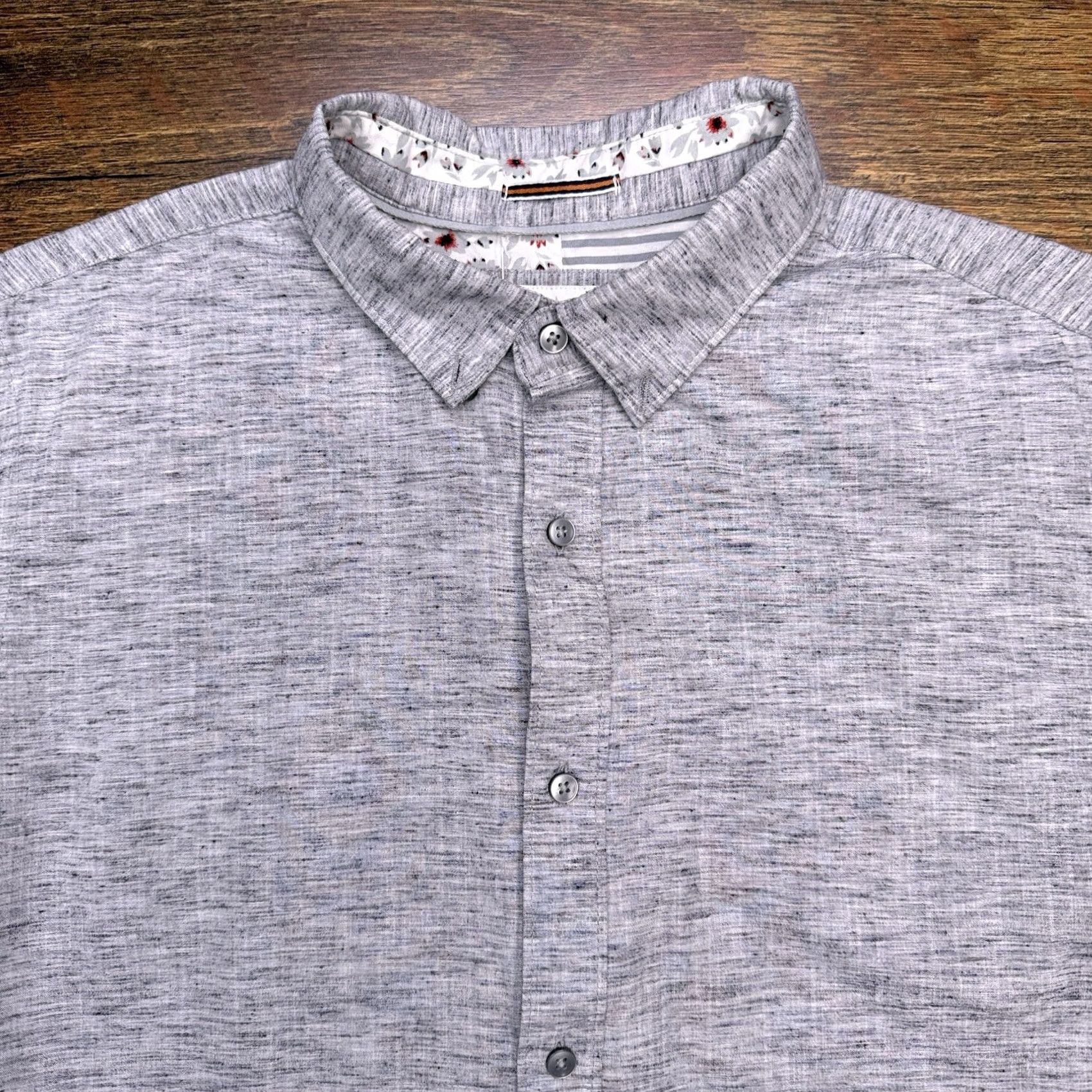 Denime Denim & Flower Shirt Mens S Gray Chambray Button Up Collared Long Sleeve Slim Casual Workwear Button-Up Flower Theme Modern All Seasons Size US S / EU 44-46 / 1 - 4 Thumbnail