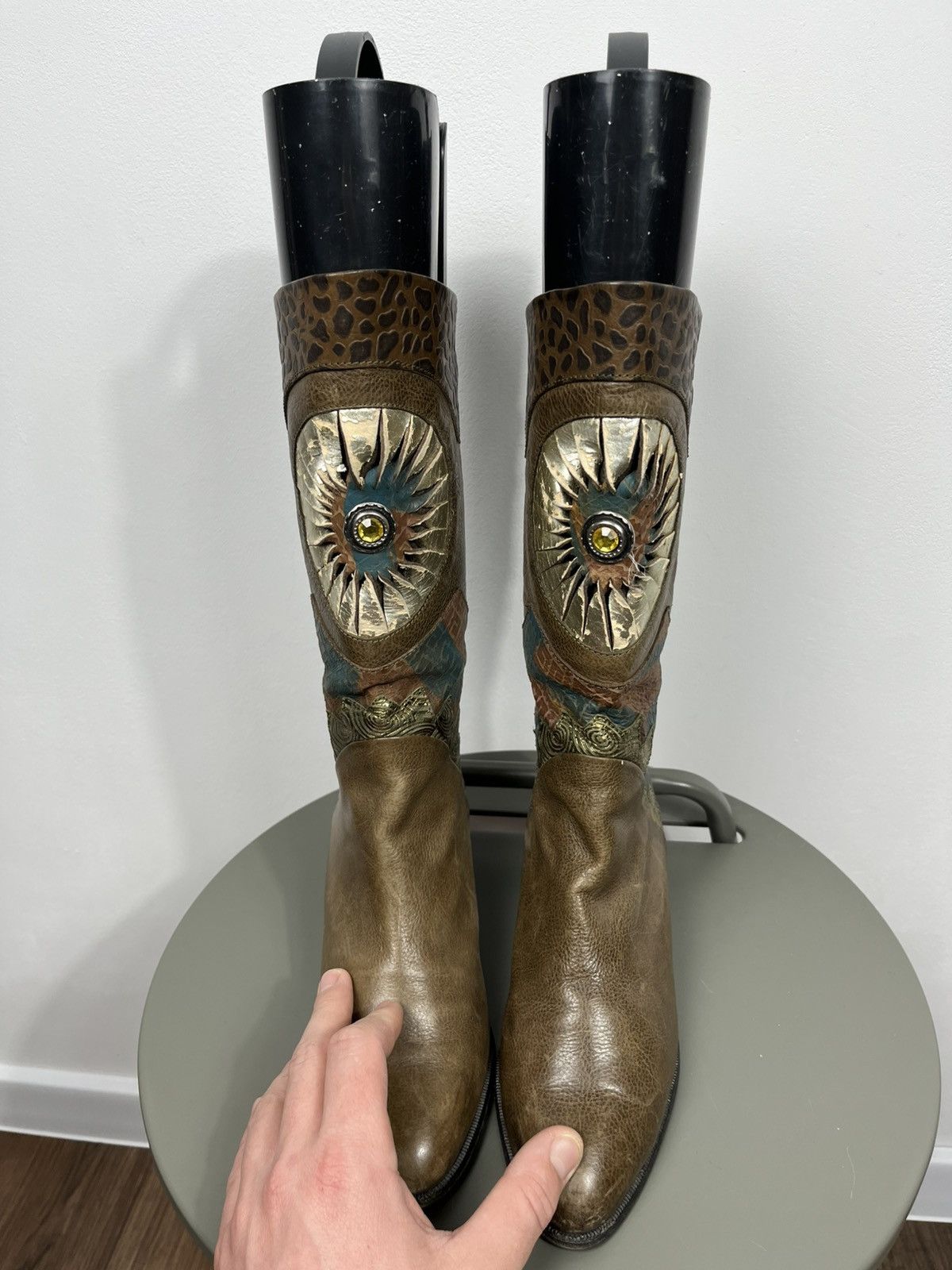 Other Asso di Italy Leather Art Patchwork Mid Calf Boots EU 39 Size US 8 / IT 38 - 4 Thumbnail