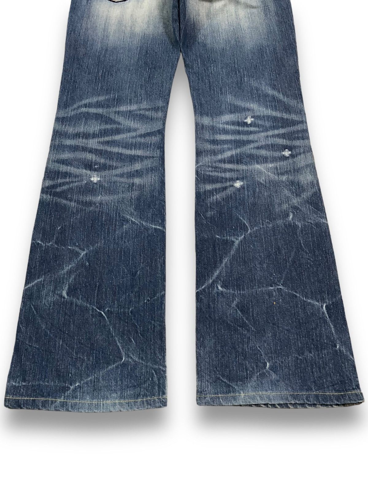 If Six Was Nine Japanese Blue Way Cracked Wash Cross Distressed Flare Jeans Size US 30 / EU 46 - 13 Thumbnail