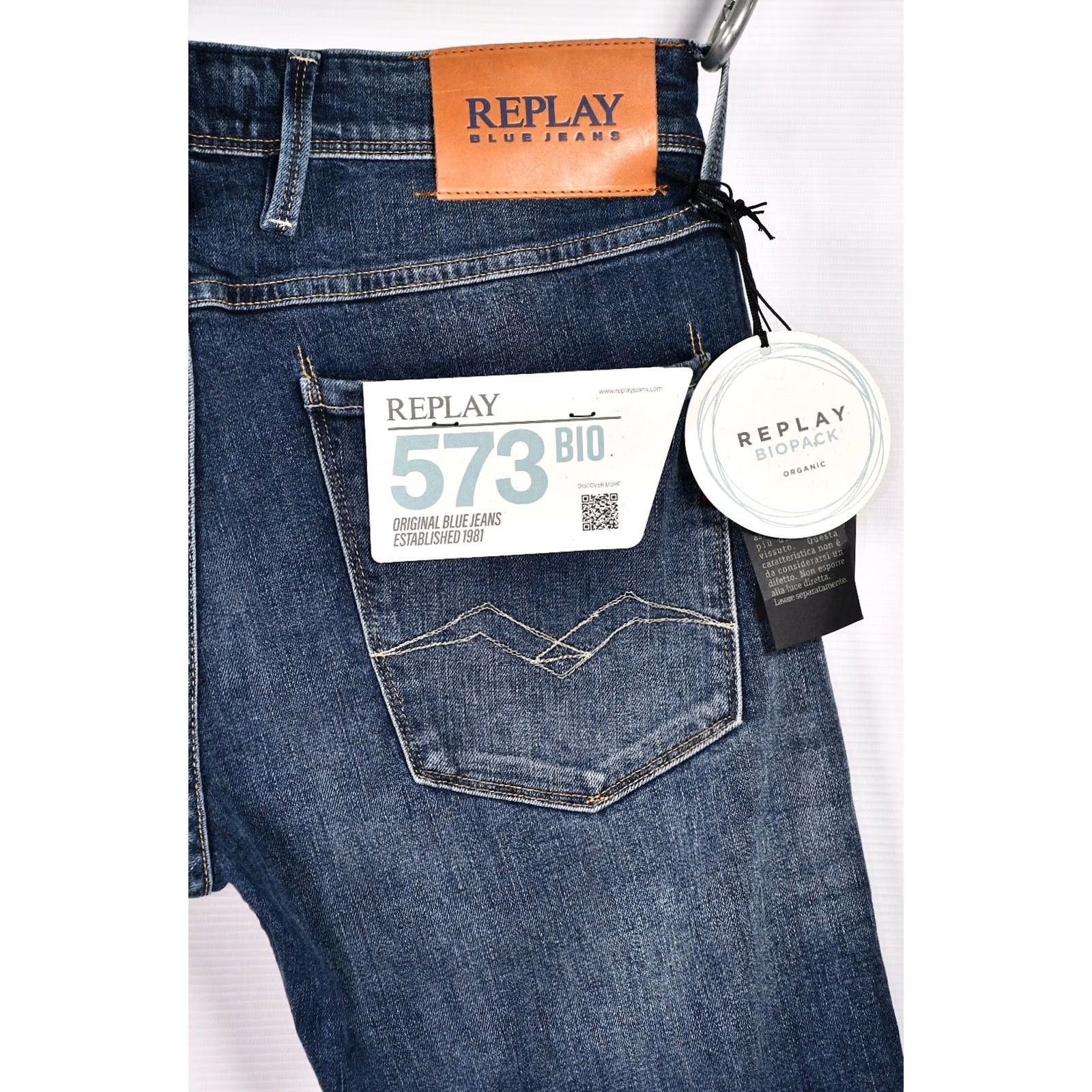 Replay REPLAY ANBASS M 914Y Jeans Slim Men W31/L34 Dark Indigo Denim Stretch 98% Cotton 1% Elastane Regular Inseam 34" Blue NWT Size US 31 - 6 Thumbnail