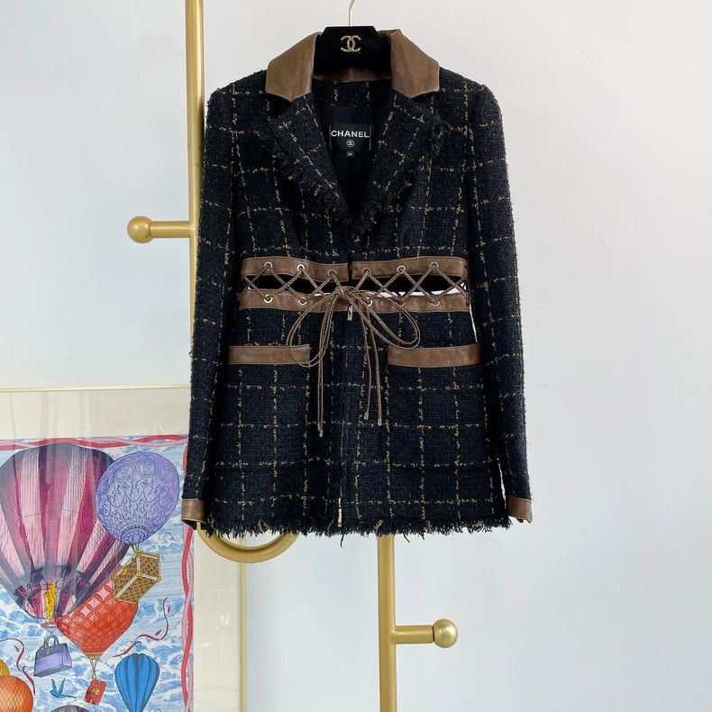 Chanel Black Zongzi exposed waist tie coat