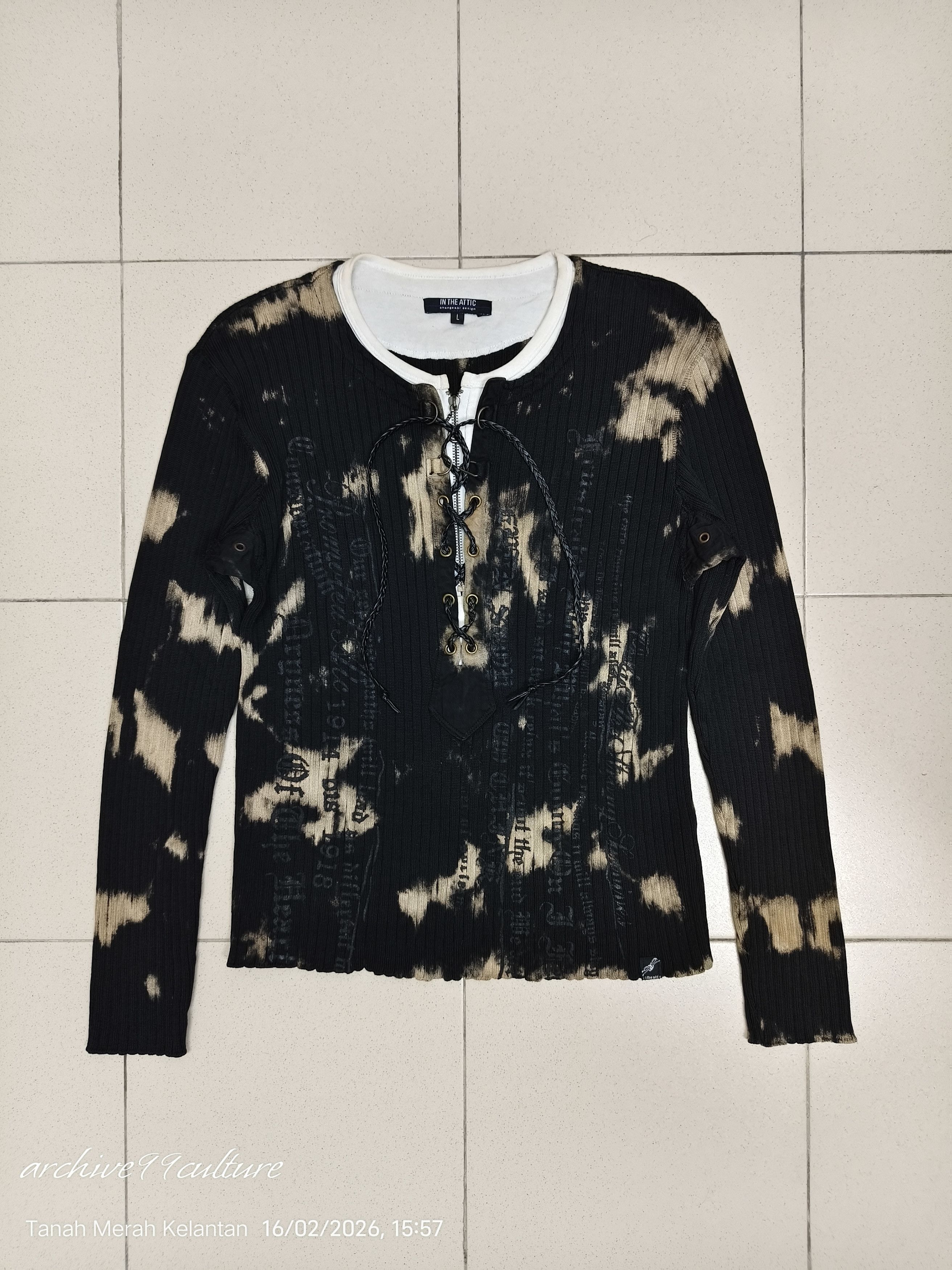 In The Attic AW2000 Bleached Grunge Lace-Up Ribbed Knit Sweater Size US M / EU 48-50 / 2 - 10 Thumbnail