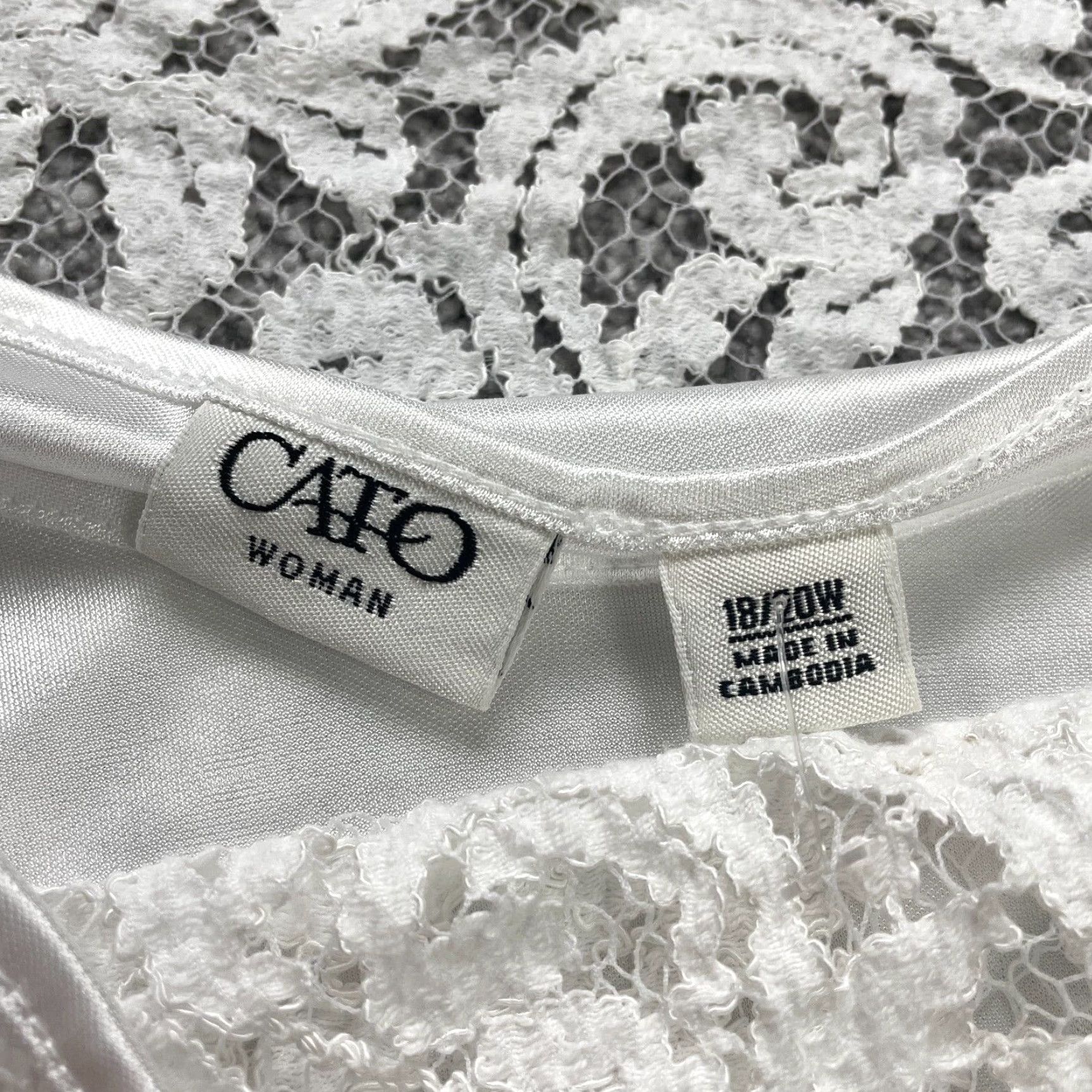 Vintage Cato Blouse Womens Plus 18/20W White Solid Lace Round Neck Lined Rayon Casual Size 3XL / US 20-22 - 7 Thumbnail